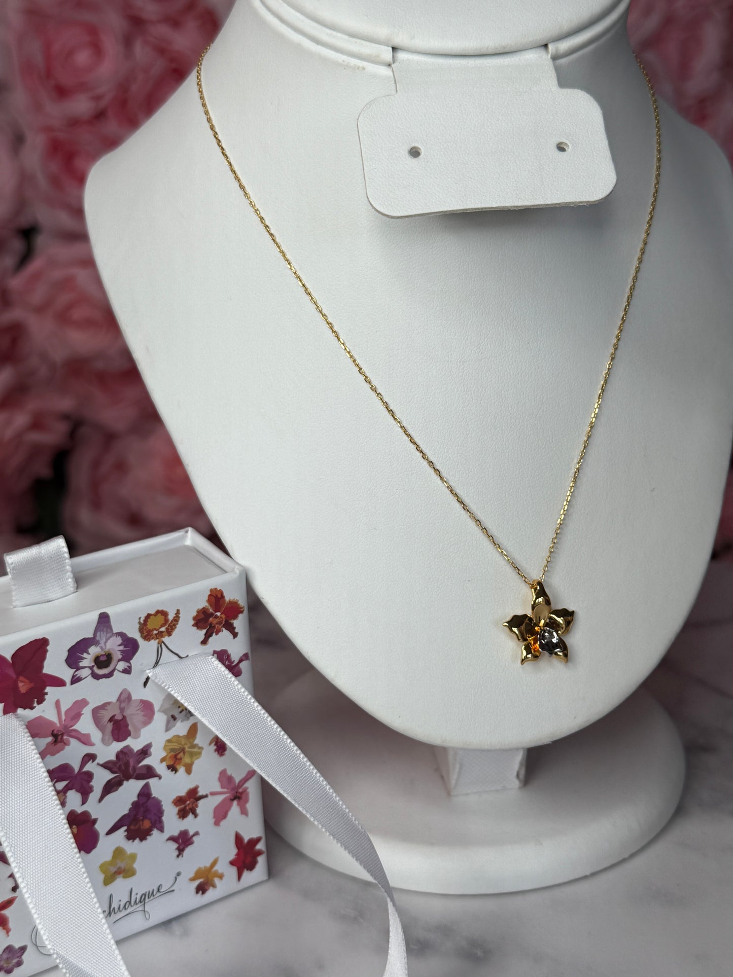 Gold Orchid Necklace • Sterling Silver Orchid Pendant