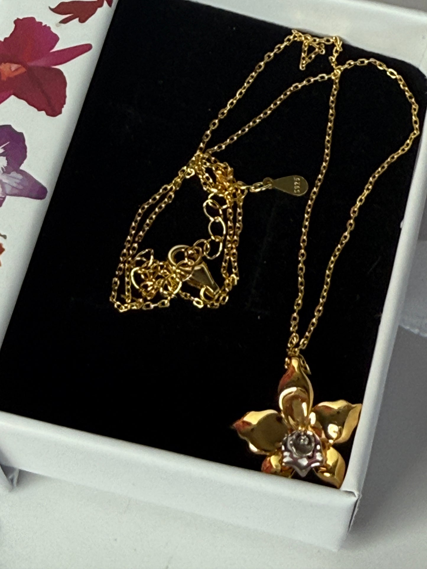 Gold Orchid Necklace • Sterling Silver Orchid Pendant