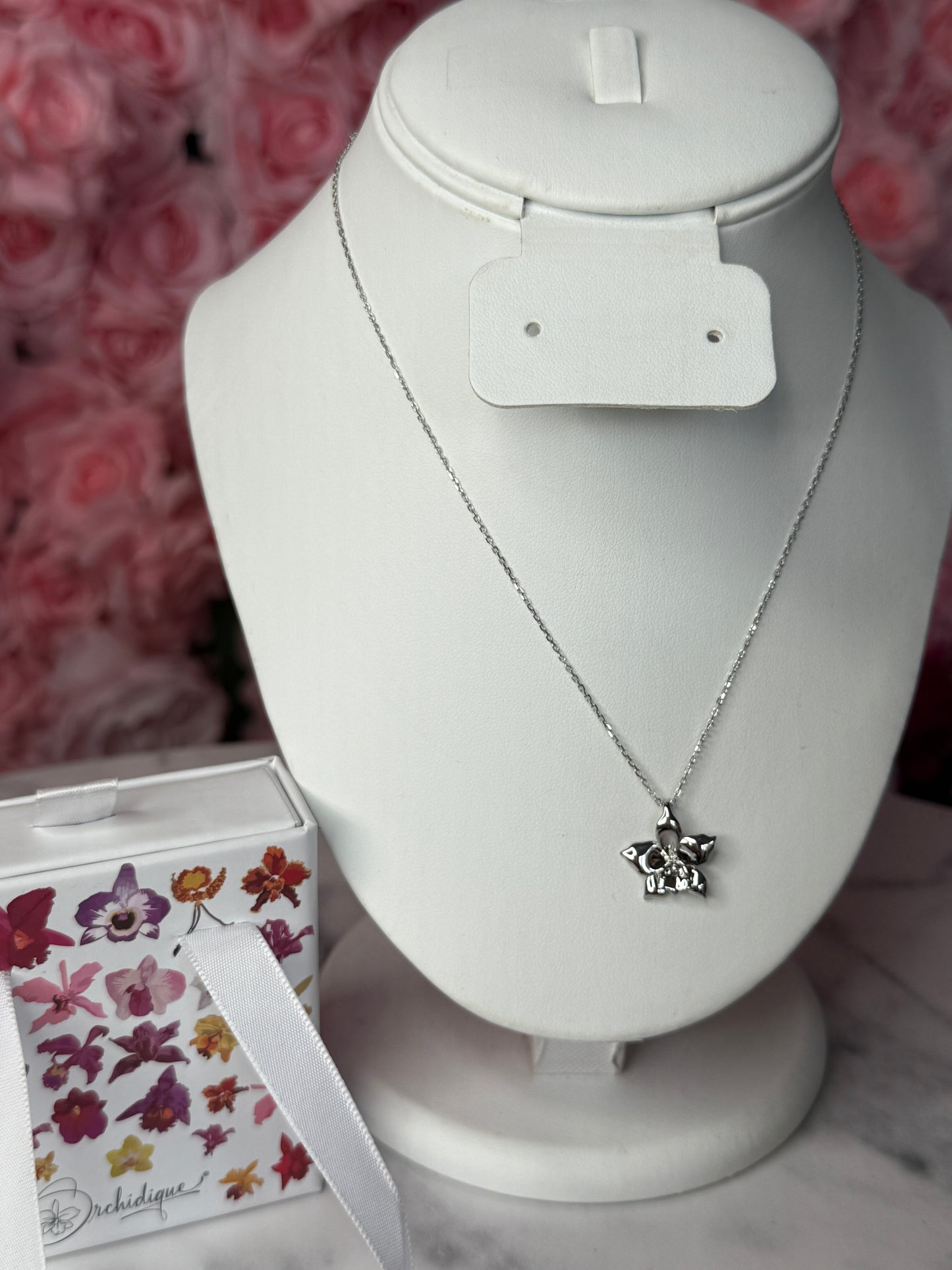 White Orchid Necklace • Sterling Silver Orchid Pendant