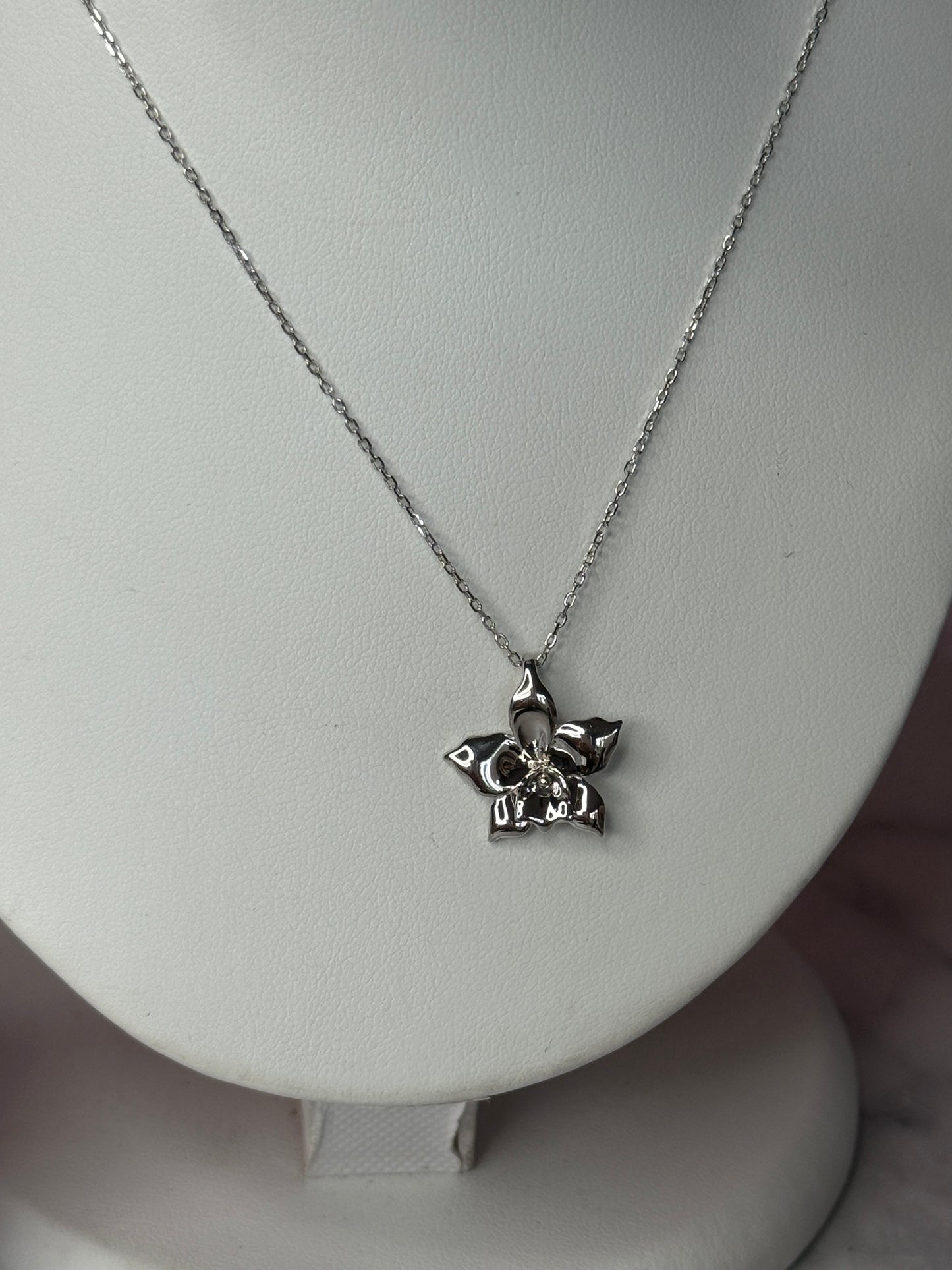 White Orchid Necklace • Sterling Silver Orchid Pendant