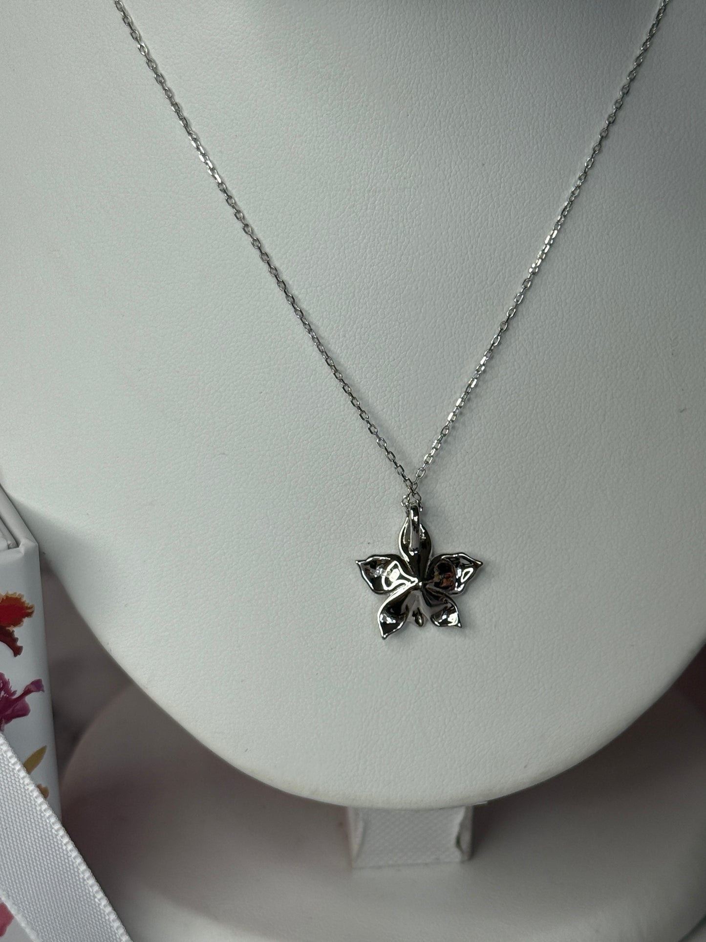 White Orchid Necklace • Sterling Silver Orchid Pendant