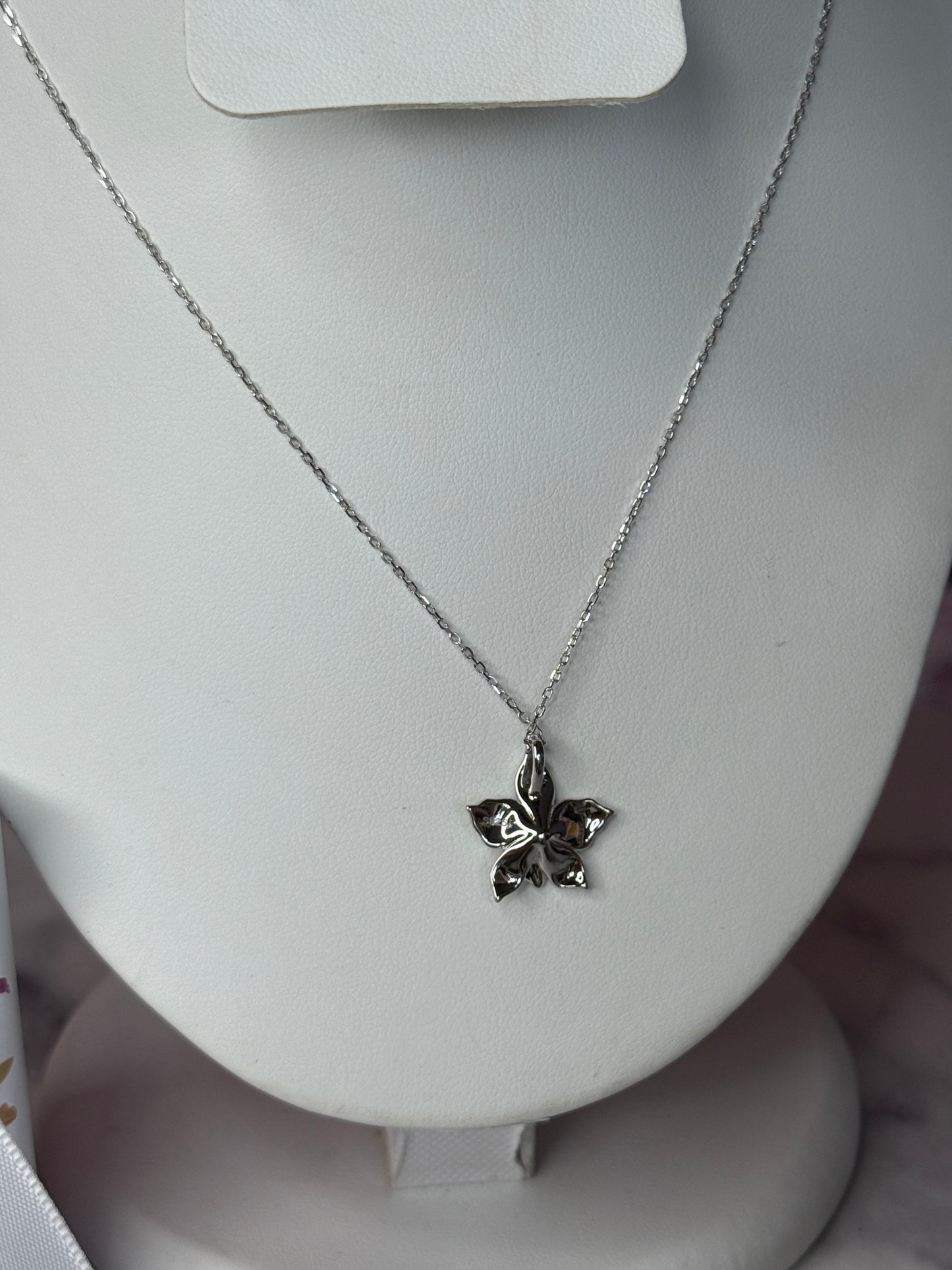 White Orchid Necklace • Sterling Silver Orchid Pendant