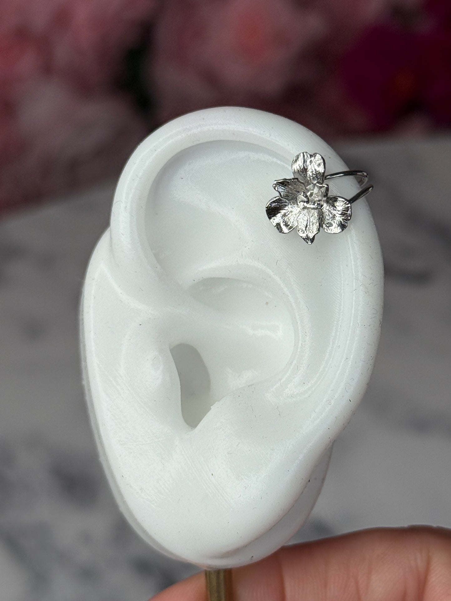 Cattleya Orchid Ear Cuff, Sterling Silver No Piercing Earring
