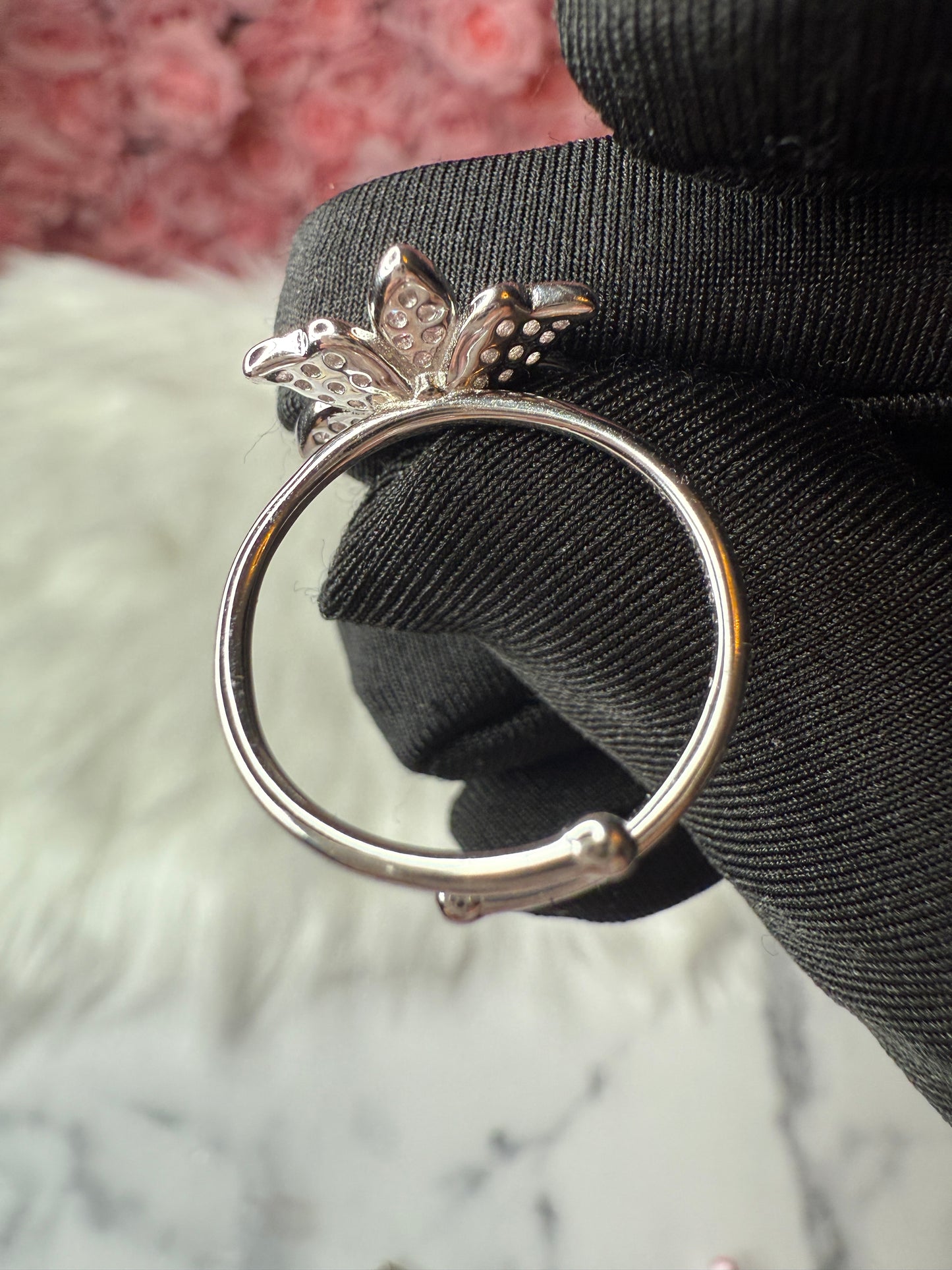 Shimmer Me Cattleya Ring • All-Zircon White with Pink Detail Orchid Jewelry