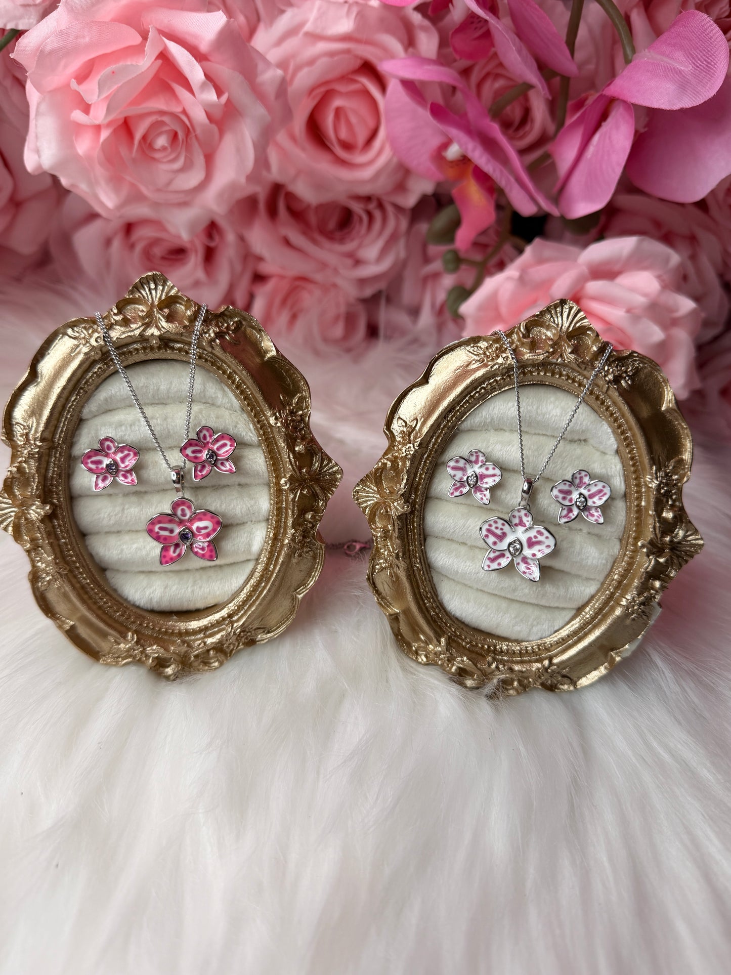 Color Burst Phal Collection: White Splash Oval Phalaenopsis Orchid Jewelry Set - Orchidique