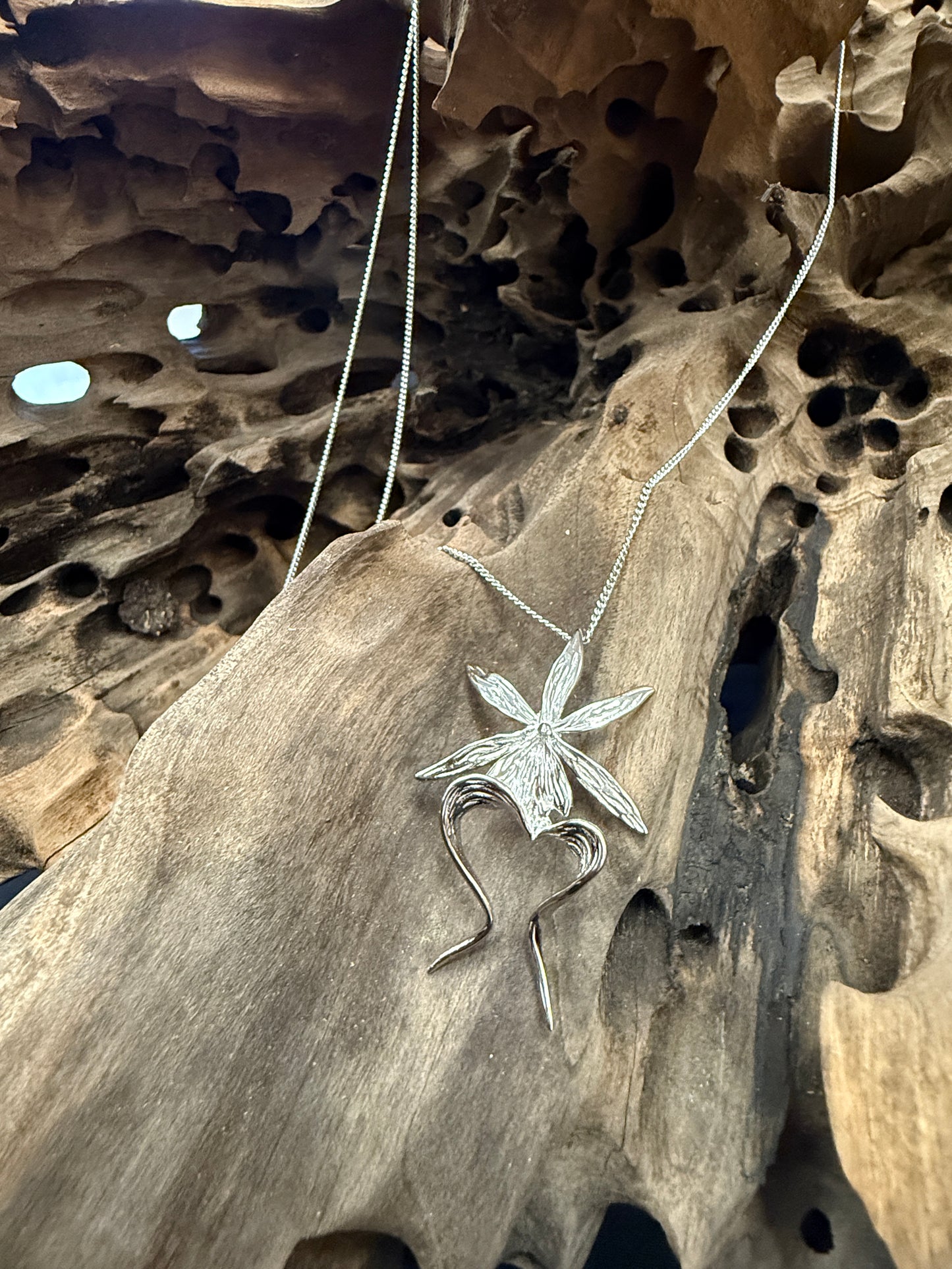 Ghost Orchid Silver Pendant Necklace - Orchidique