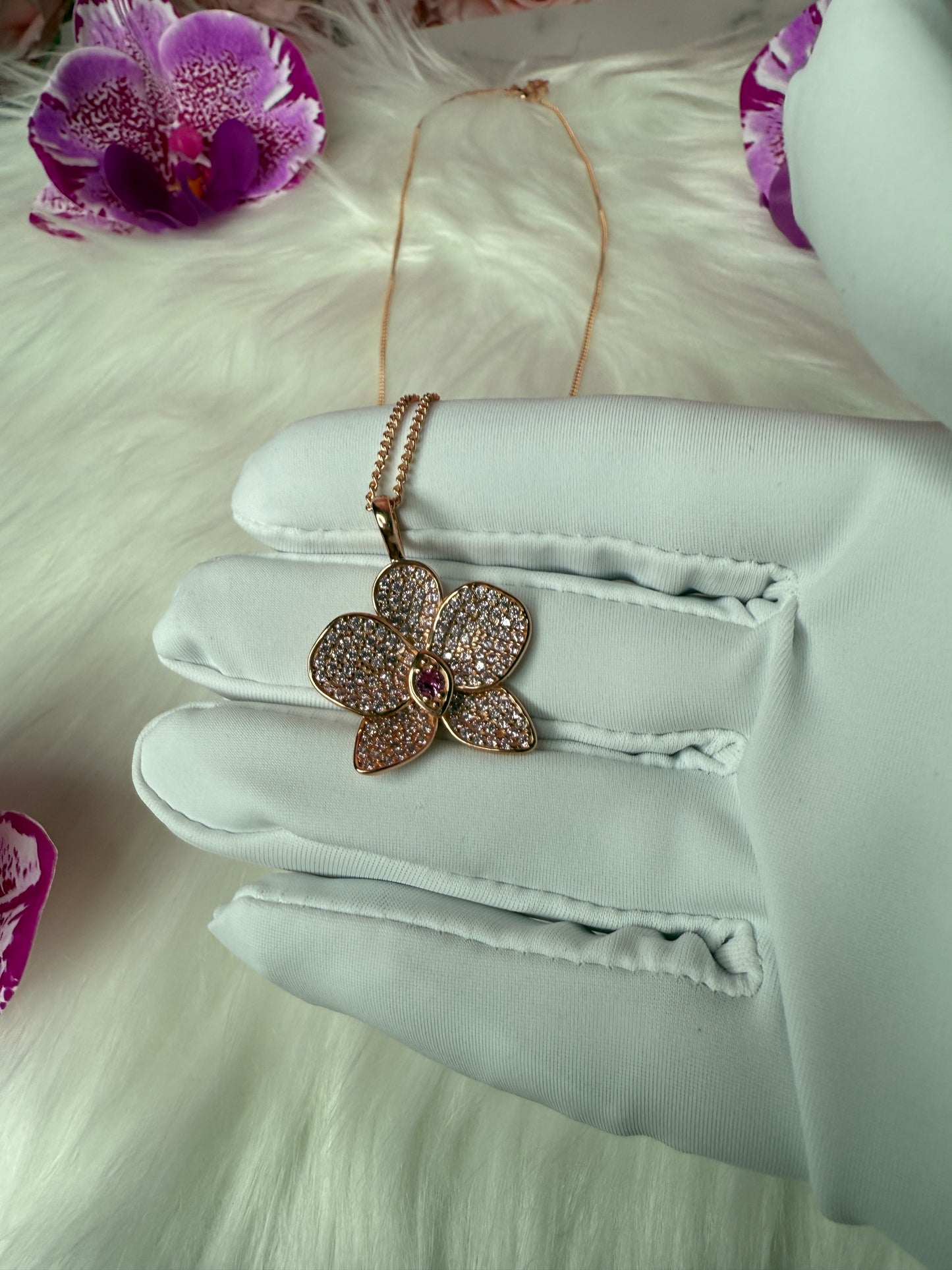 Shimmer me Phalaenopsis Collection • Rose Gold with Pink Zircons Orchid Jewelry