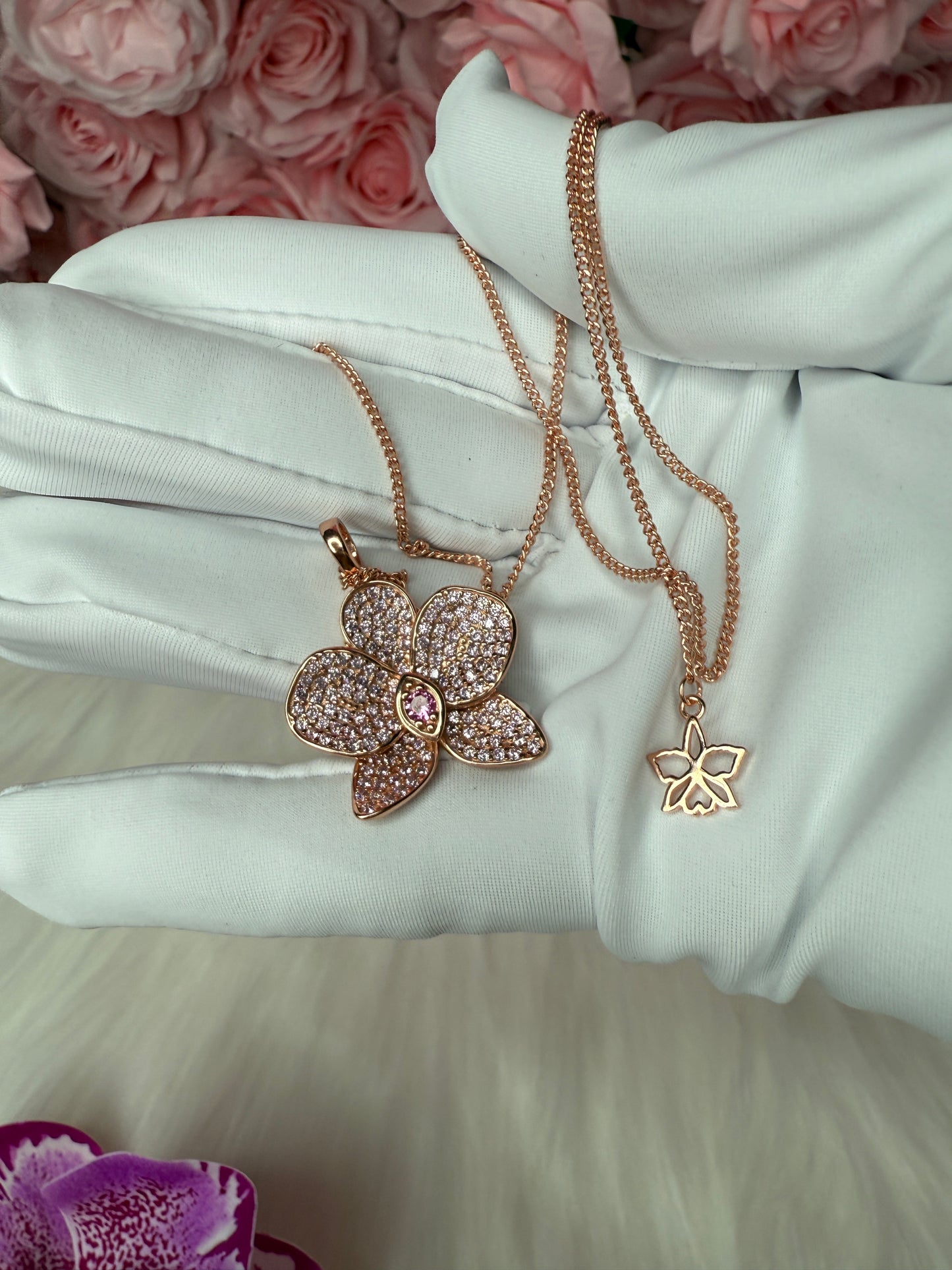 Shimmer me Phalaenopsis Collection • Rose Gold with Pink Zircons Orchid Jewelry