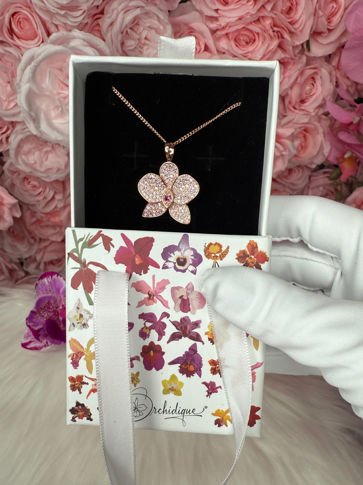 Shimmer me Phalaenopsis Collection • Rose Gold with Pink Zircons Orchid Jewelry - Orchidique