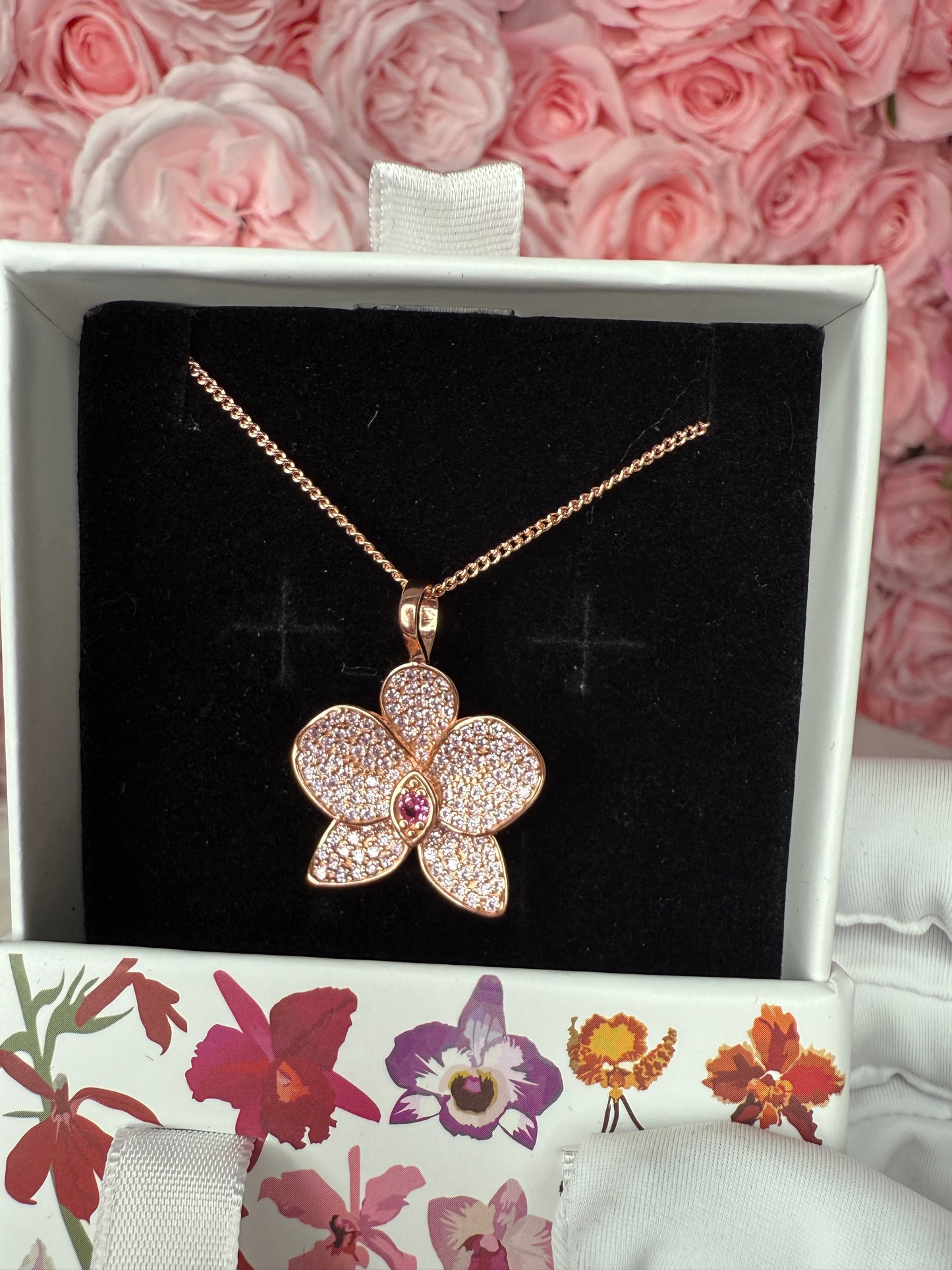 Shimmer me Phalaenopsis Collection • Rose Gold with Pink Zircons Orchid Jewelry