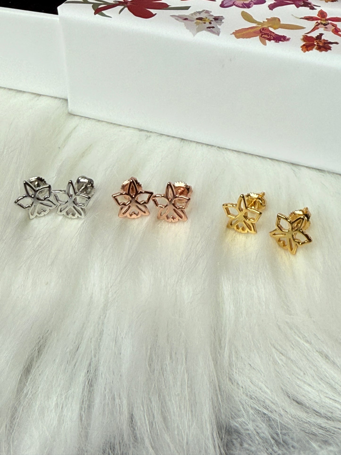 Dainty Orchid Earrings: Cattleya Earrings, Orchid Earrings Studs, Sterling Silver Orchid Post Earrings •