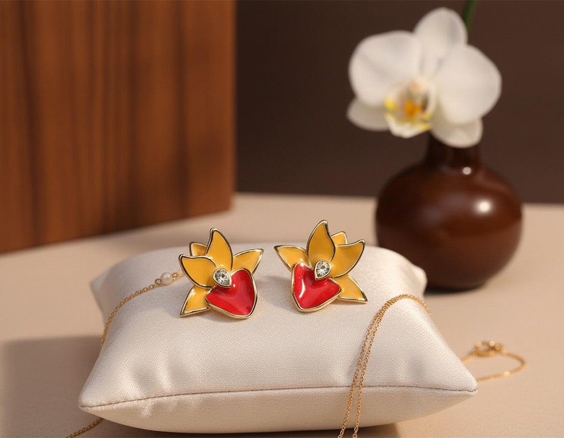 Catasetum Orange Taiwan Orchid Jewelry Set - Orchidique