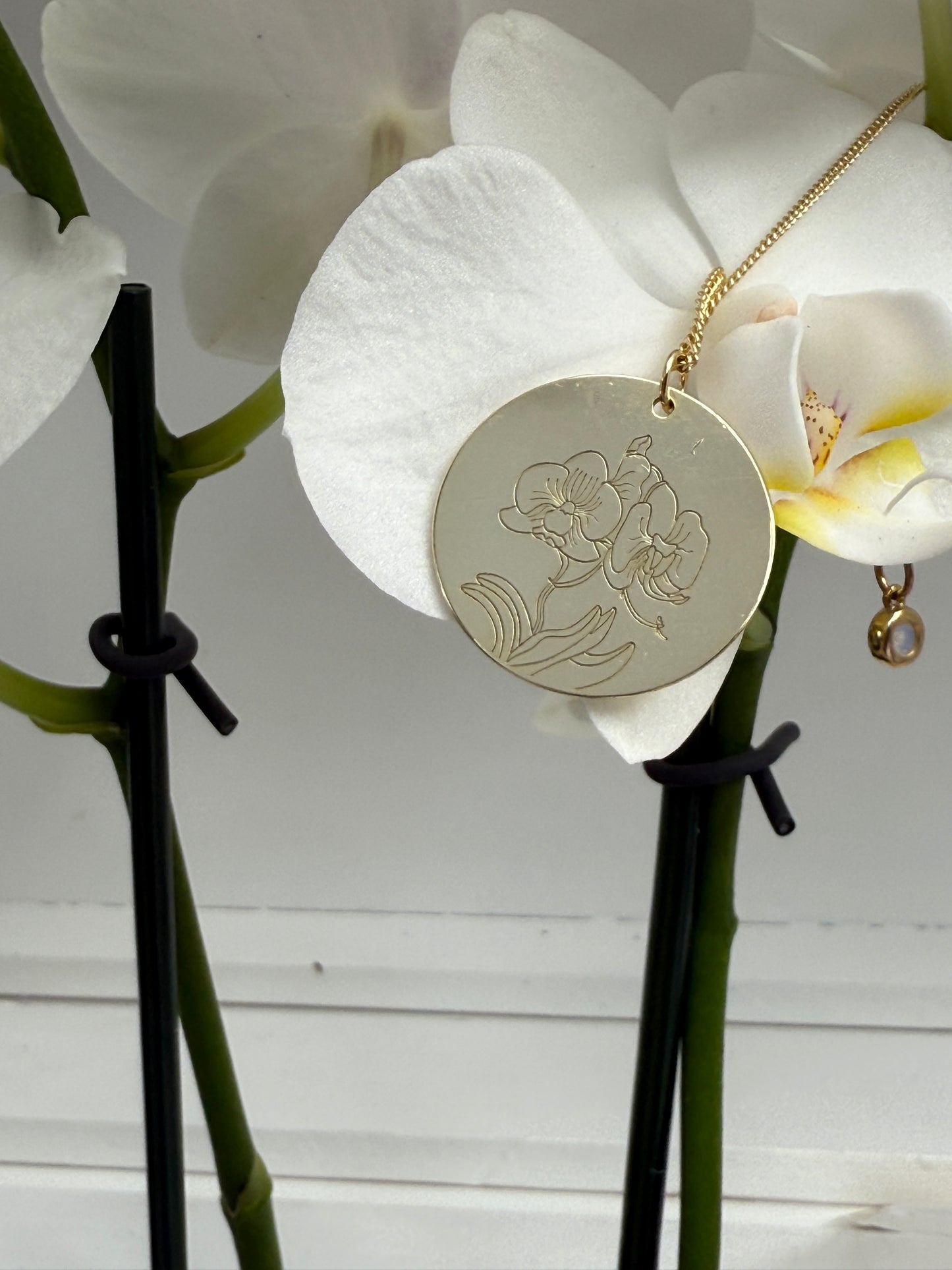 The Birthstone Phalaenopsis Collection: Phalaenopsis Disc Orchid Pendant Necklace - Orchidique