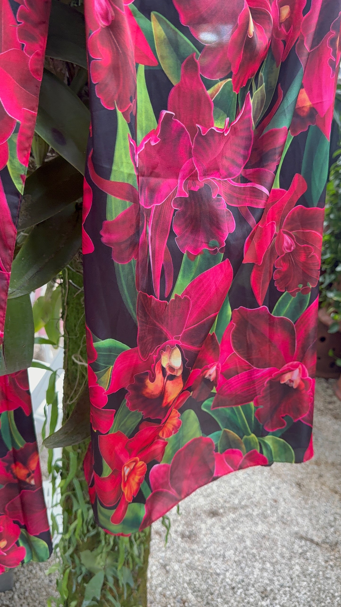 Orchidique Red- Black Orchid Blooms Scarf - Orchidique