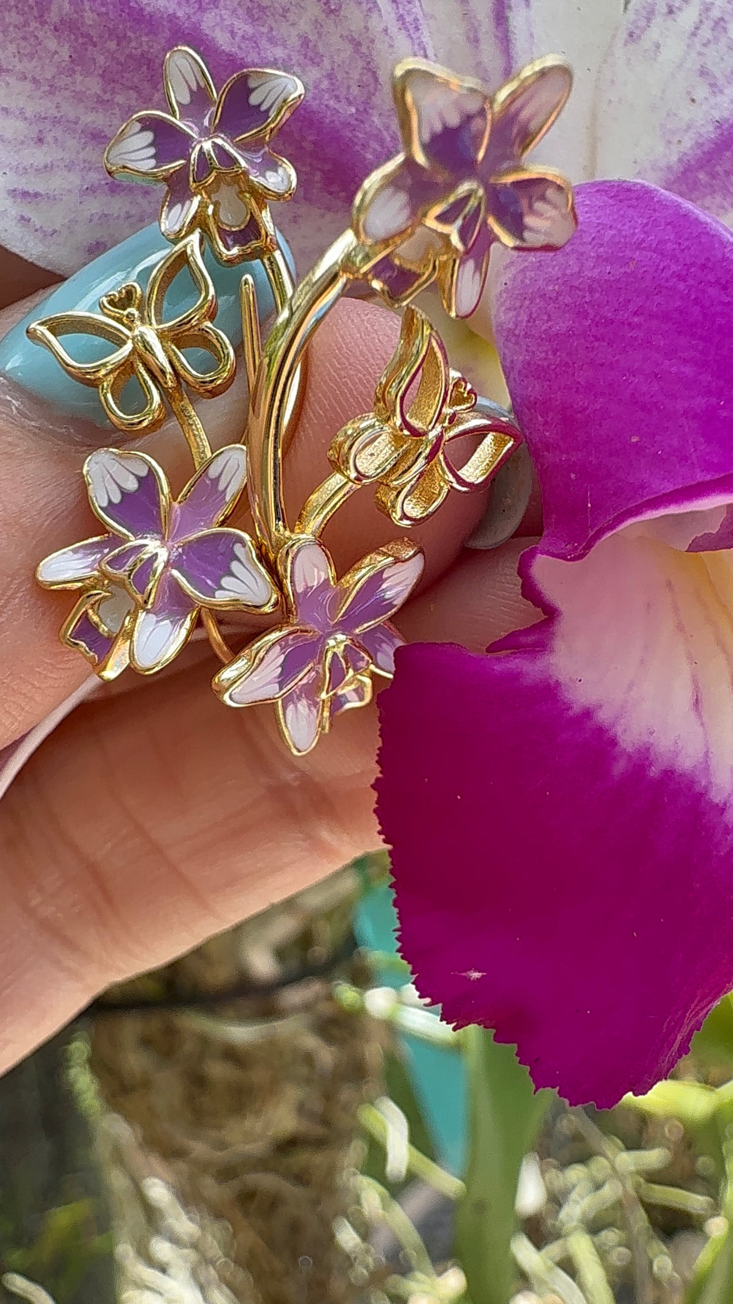 Climbing Earrings - Heavenly Bloom Violecea-inspired Orchids & Butterfly Earrings