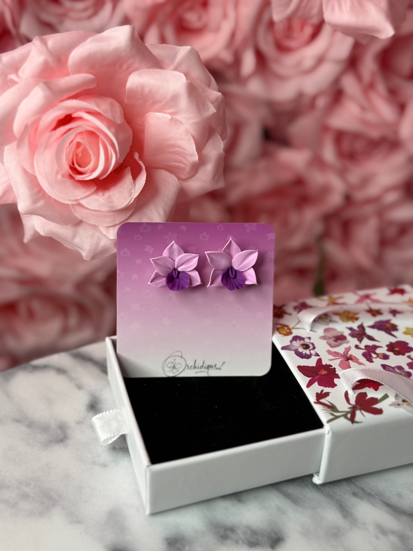 Handmade Orchid Oasis Collection : Lavendar Cattleya Earrings - Orchidique