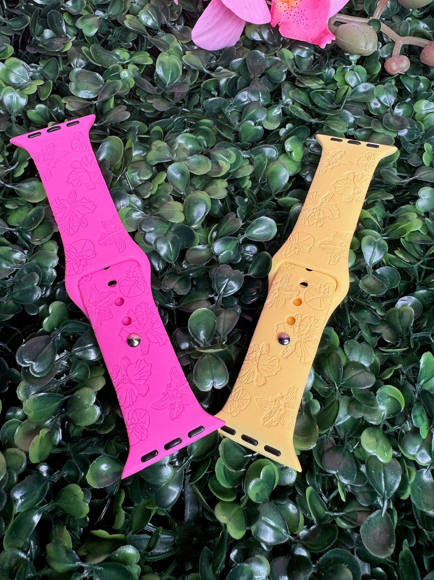 Cattleya & Phalaenopsis Engraved Apple Watch Bands - Orchidique