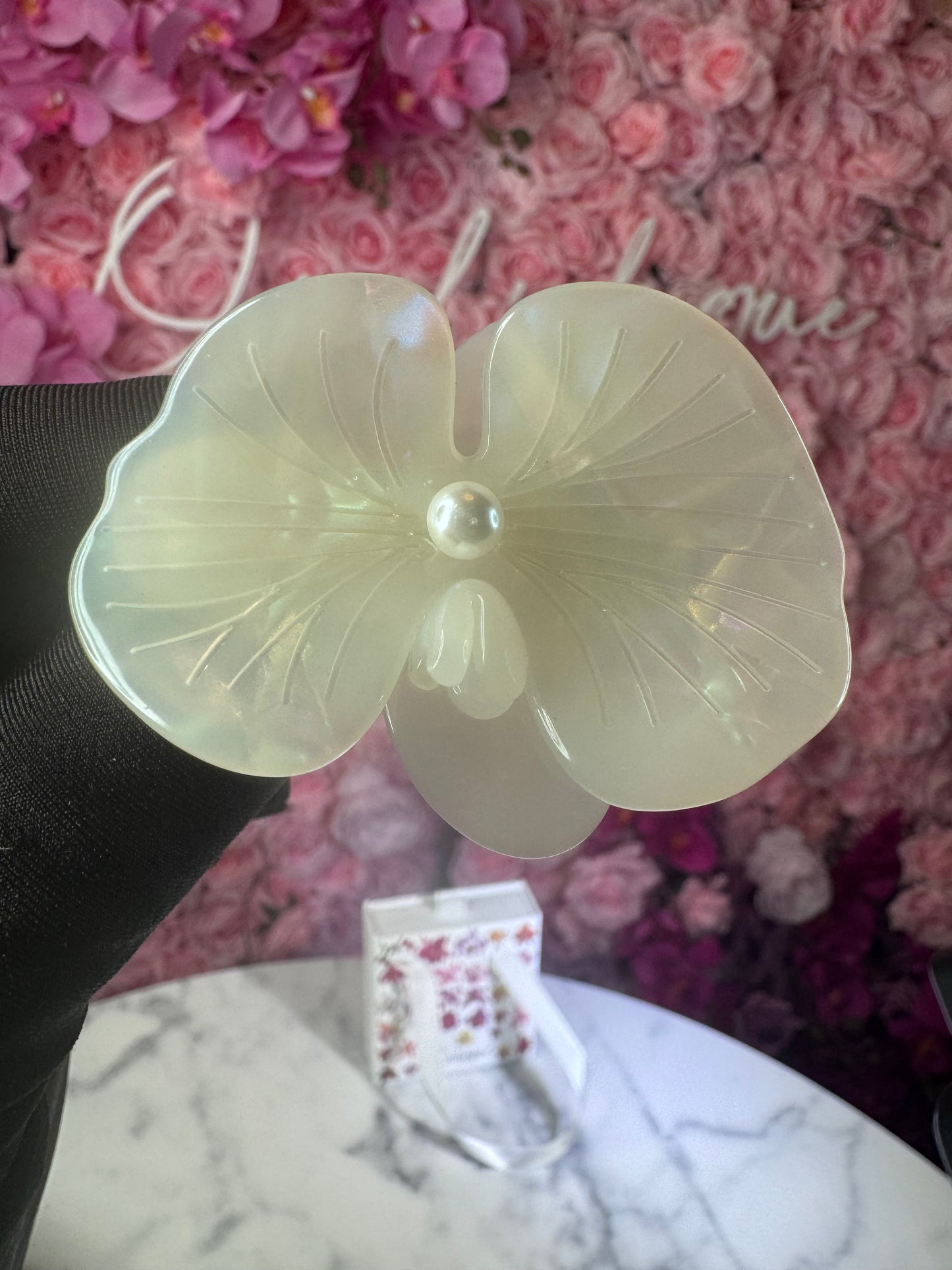Acetate Orchid Hair Clip Phalaenopsis Hair Barrette • White Flower Hair Accessory