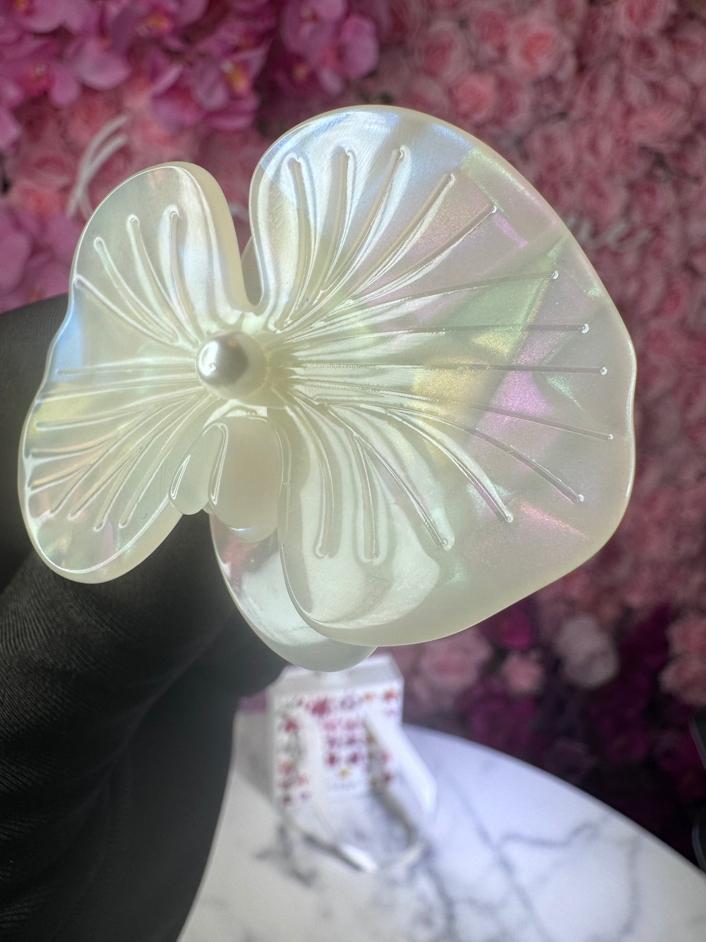 Acetate Orchid Hair Clip Phalaenopsis Hair Barrette • White Flower Hair Accessory