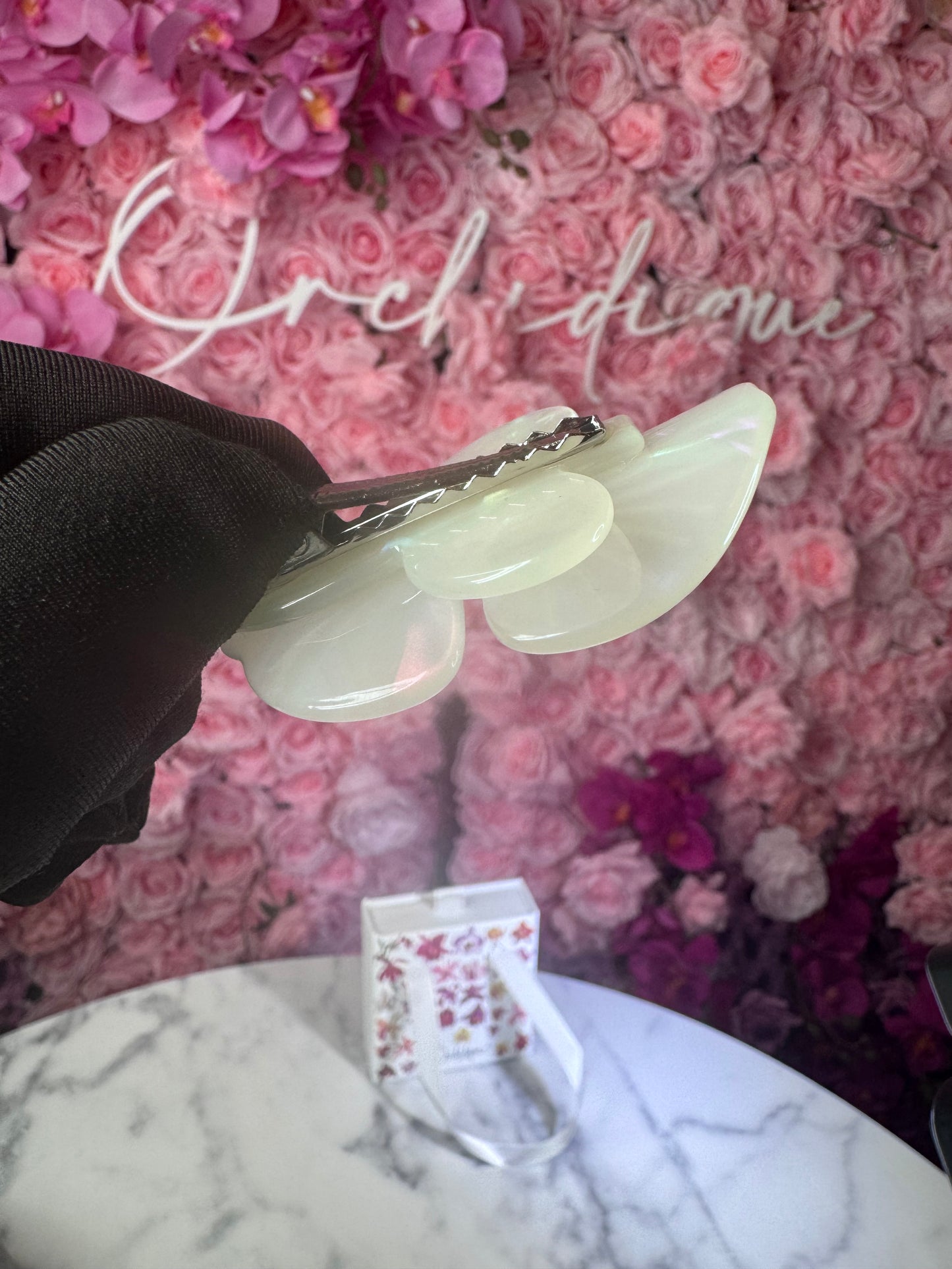 Acetate Orchid Hair Clip Phalaenopsis Hair Barrette • White Flower Hair Accessory