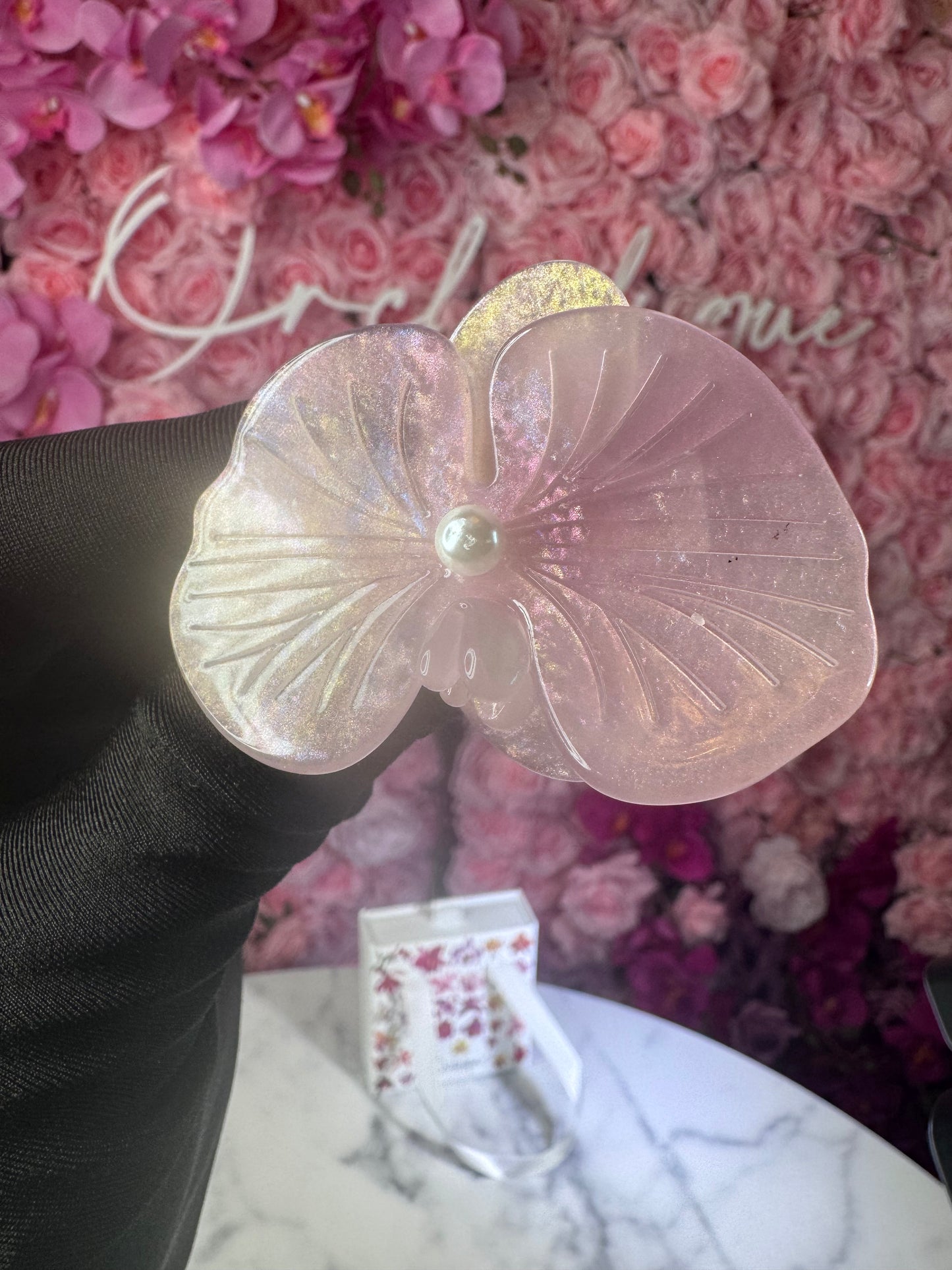 Acetate Orchid Hair Clip Phalaenopsis Hair Barrette • Pink Flower Hair Accessory