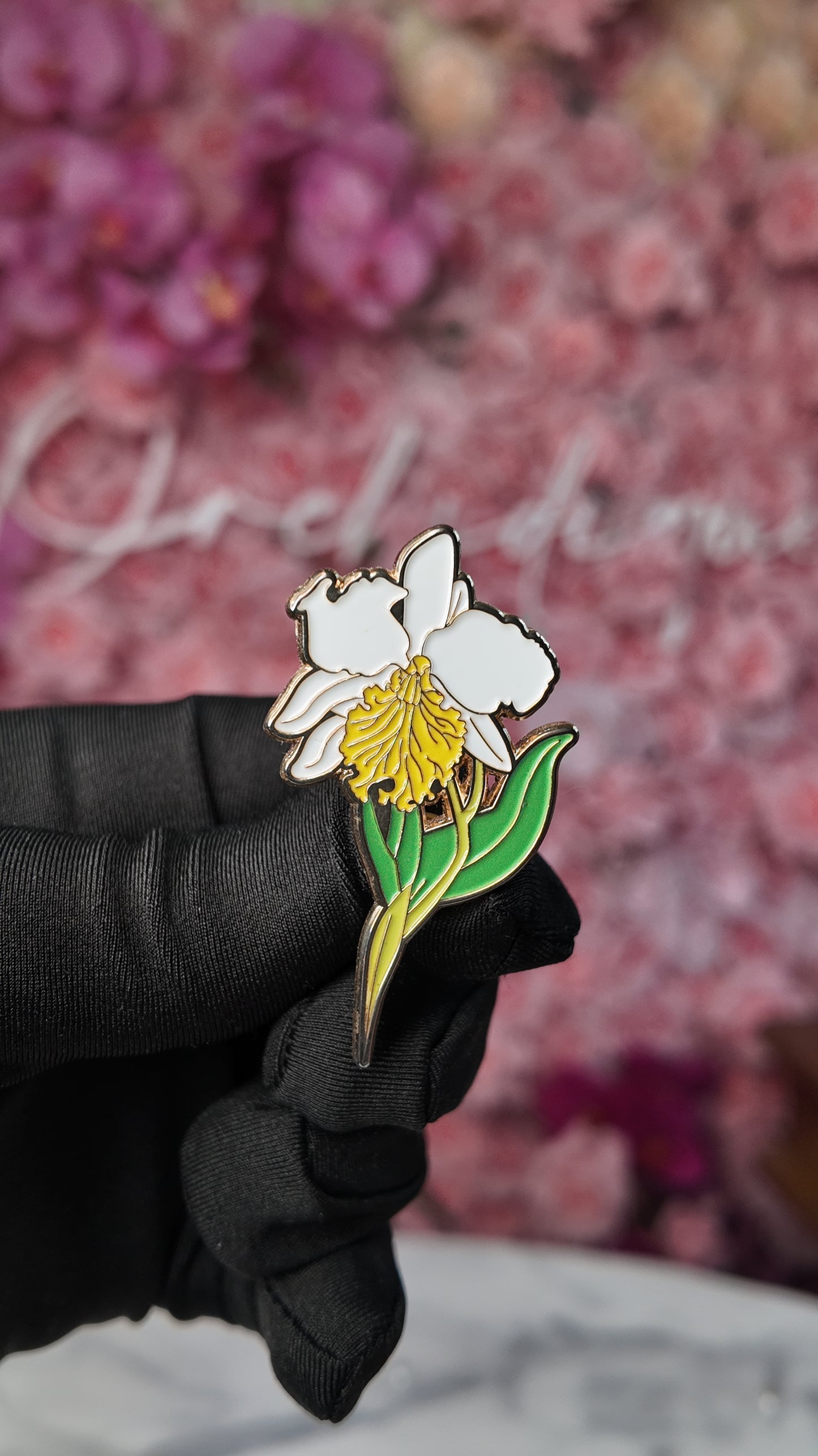 Large Cattleya Enamel Pin- Orchid Flower Enamel Pin β’ White