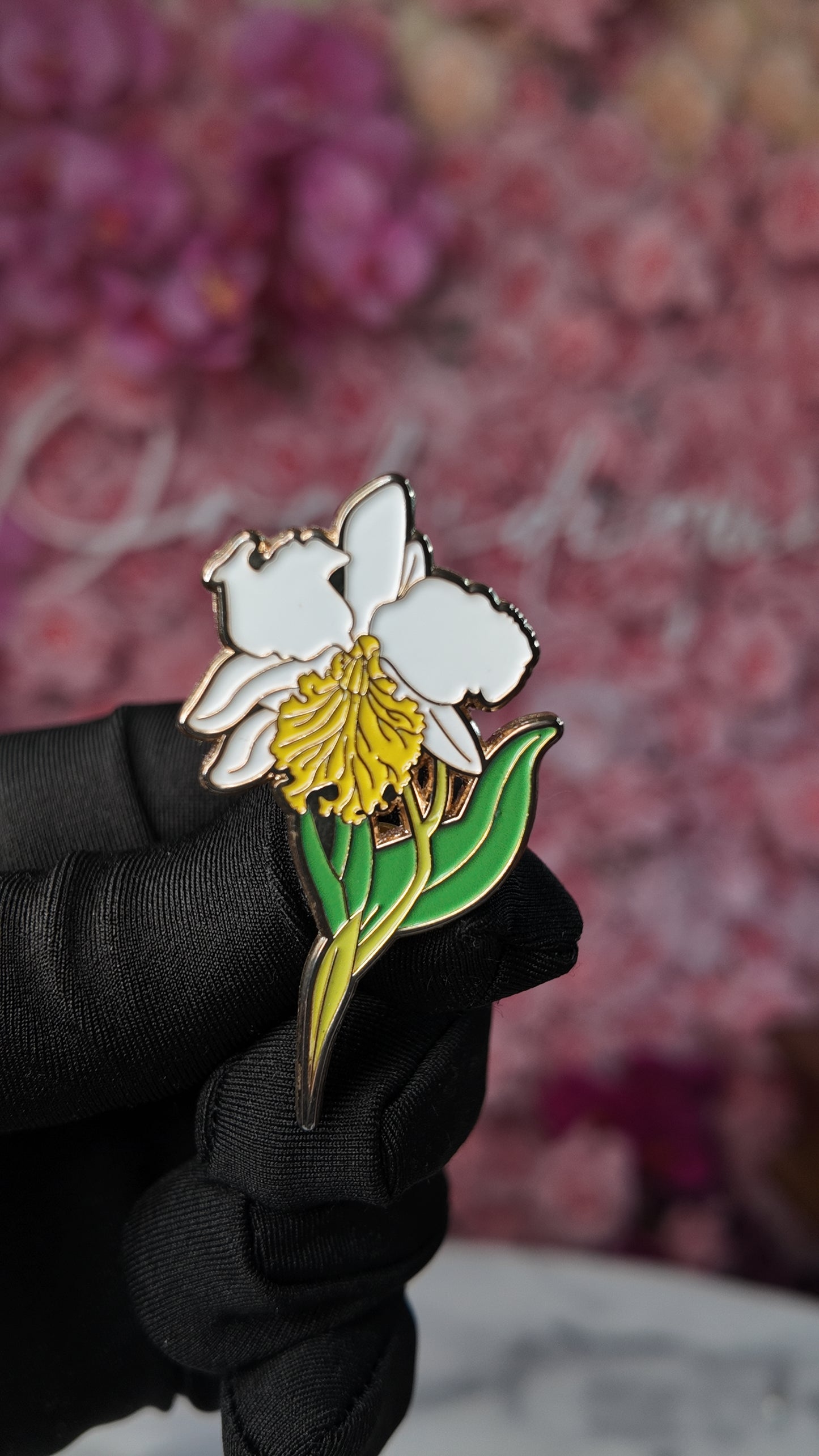 Large Cattleya Enamel Pin- Orchid Flower Enamel Pin β’ White