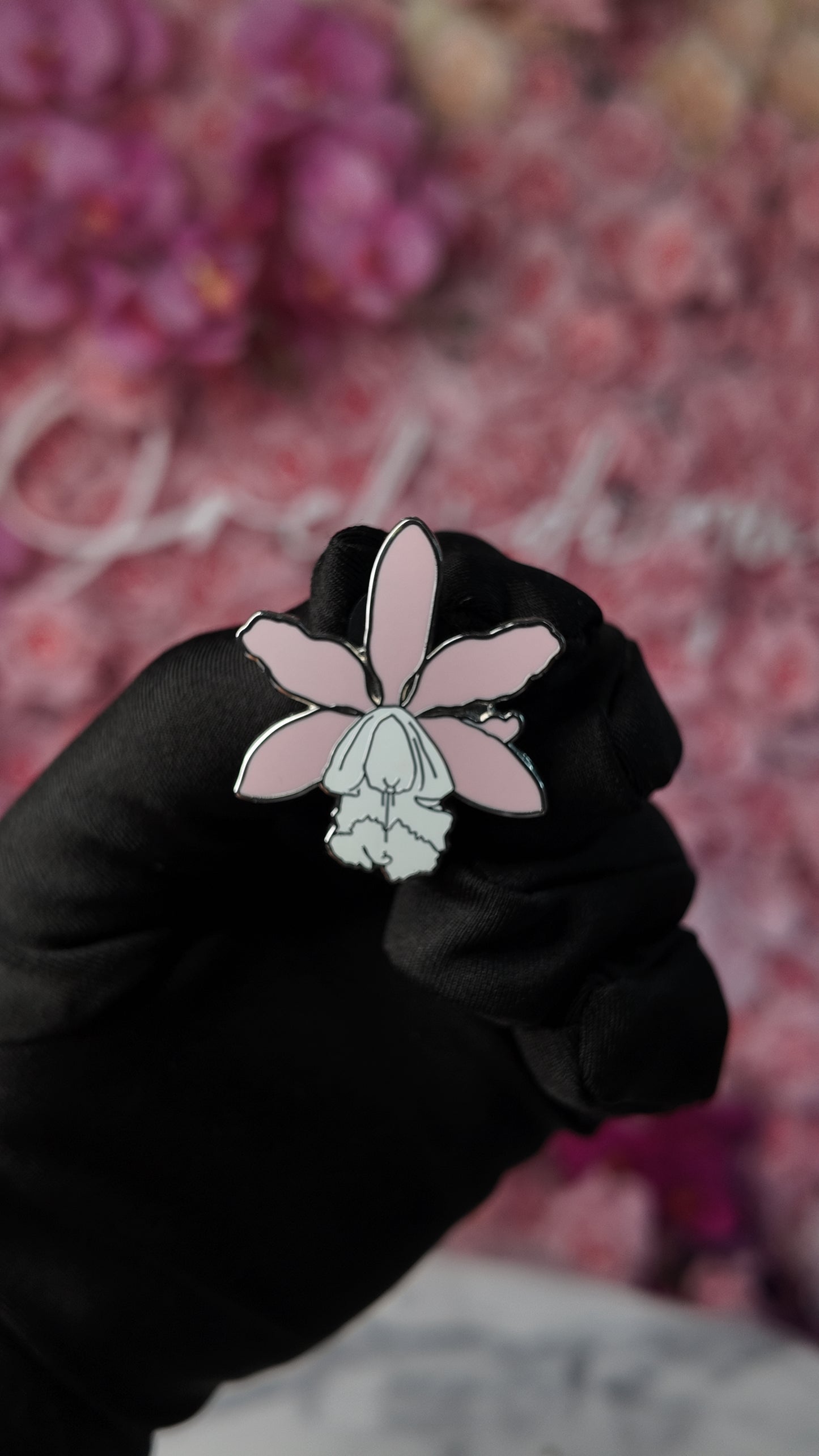 Cattleya loddigesii- inspired Orchid Flower Enamel Pin • Pink and White Floral Pin Collector Item