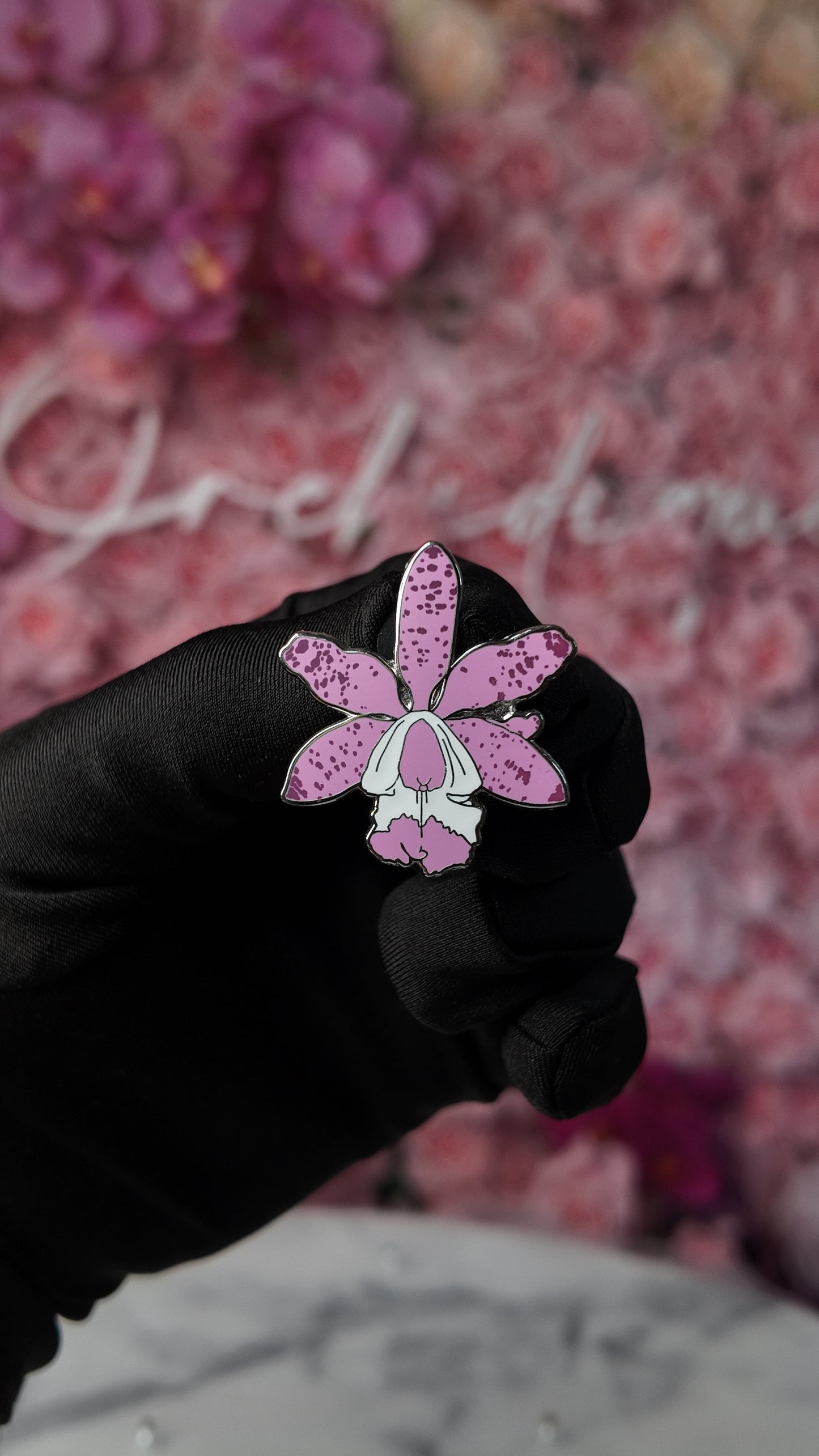 Cattleya loddigesii- inspired Orchid Flower Enamel Pin • Pink and White Floral Pin Collector Item