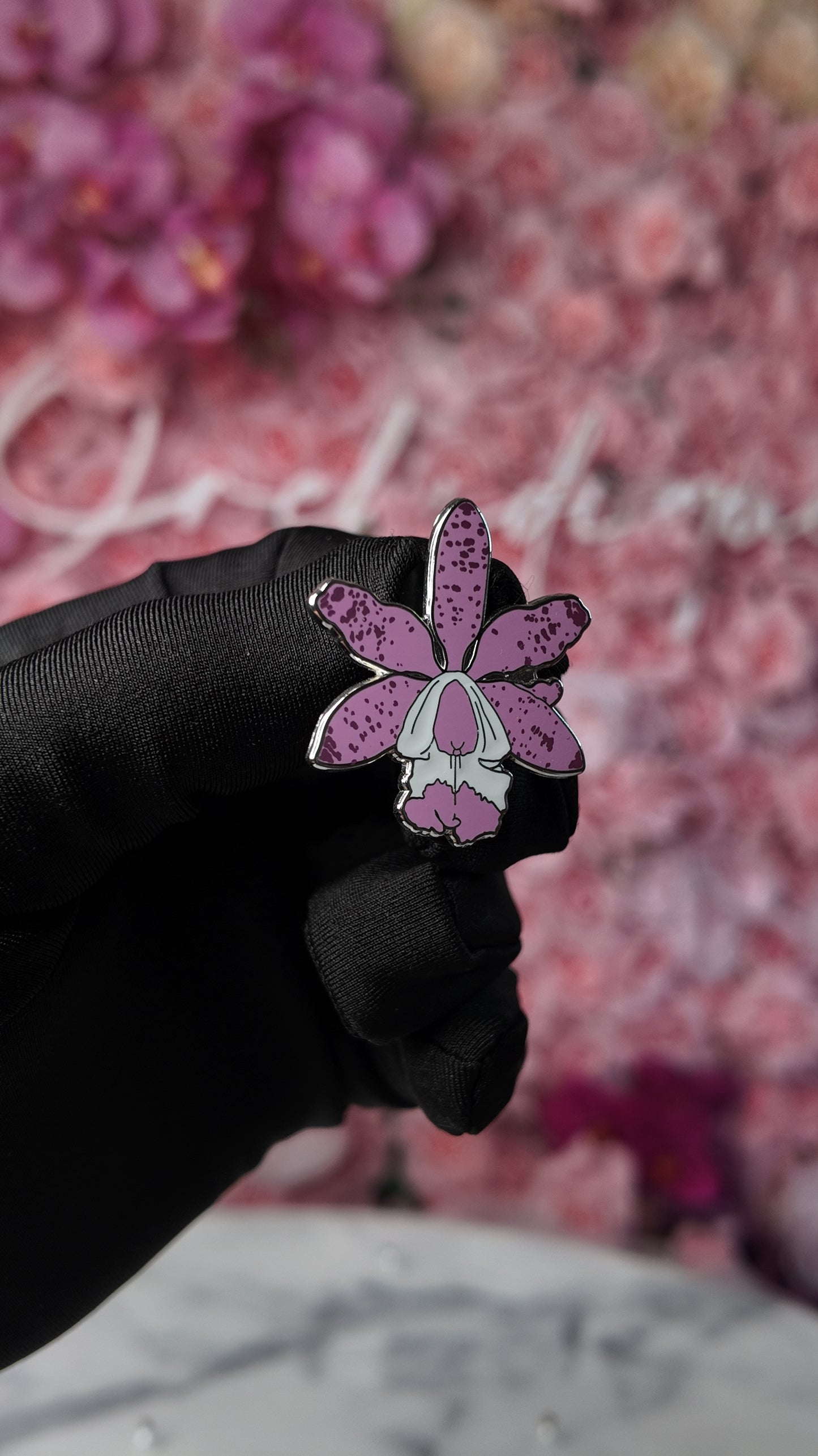 Cattleya loddigesii- inspired Orchid Flower Enamel Pin • Pink and White Floral Pin Collector Item