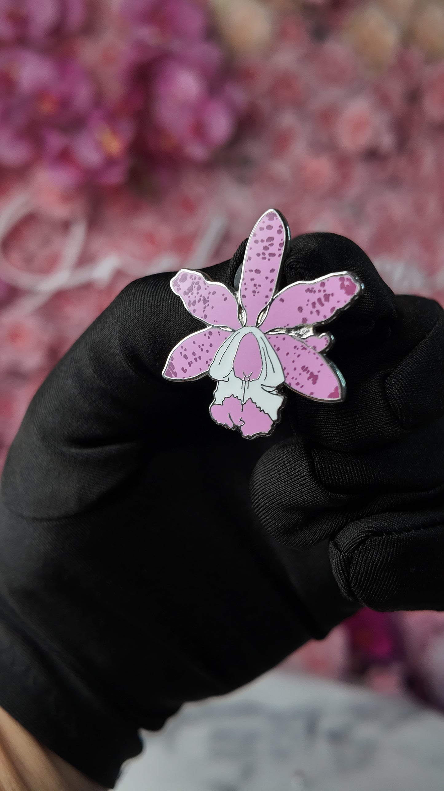 Cattleya loddigesii- inspired Orchid Flower Enamel Pin • Pink and White Floral Pin Collector Item