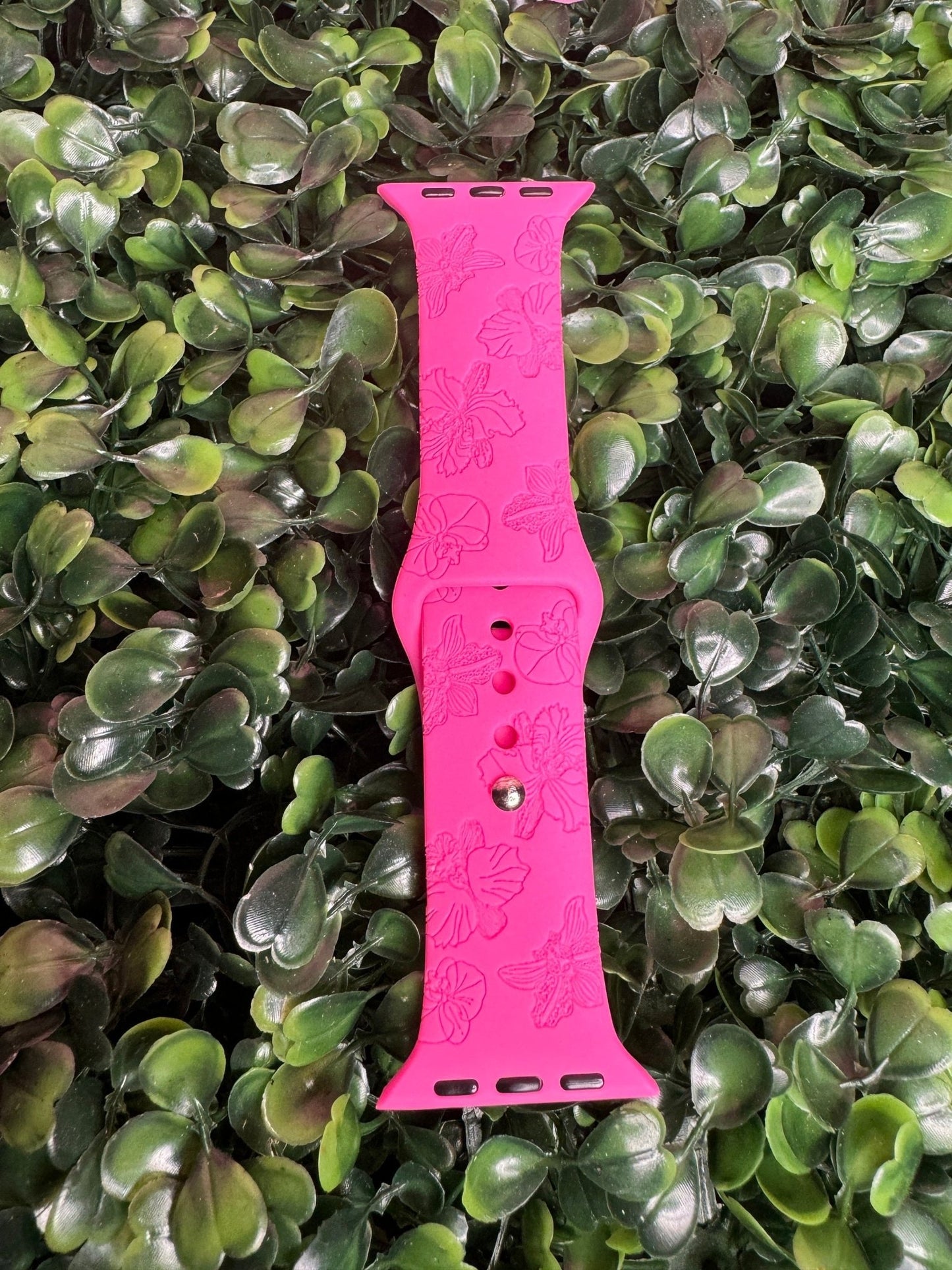 Hot Pink Orchid Engraved Apple Watch Band • Silicone Floral Watch Strap • Floral Watch Band • Gift for Orchid Lovers - Orchidique