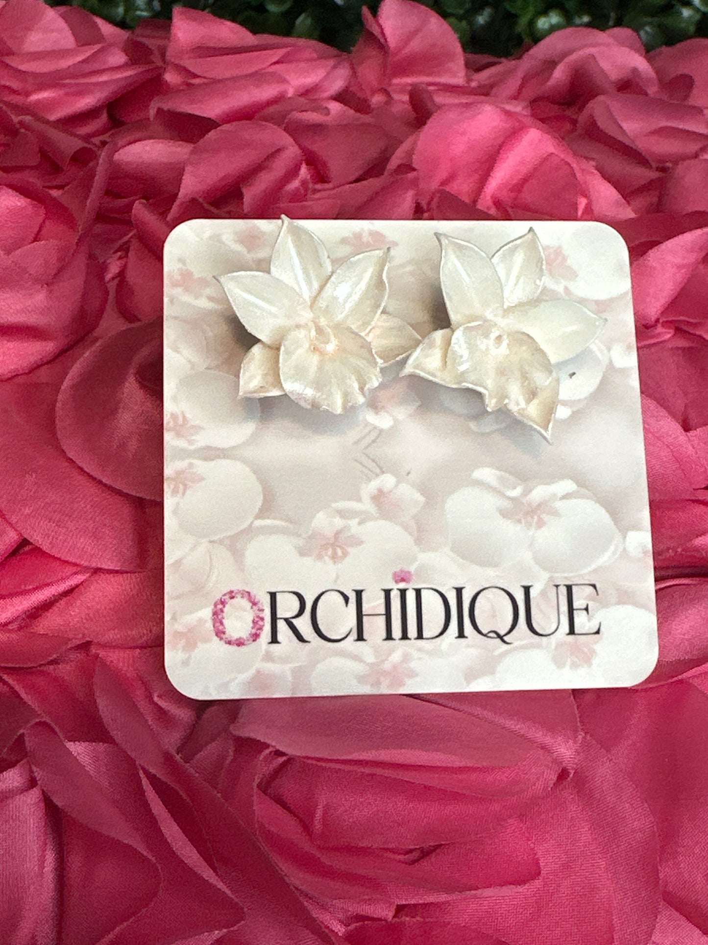 White Cattleya Orchid Studs • Unique Handmade Floral Jewelry • Bridesmaid Gift• Flower Earrings