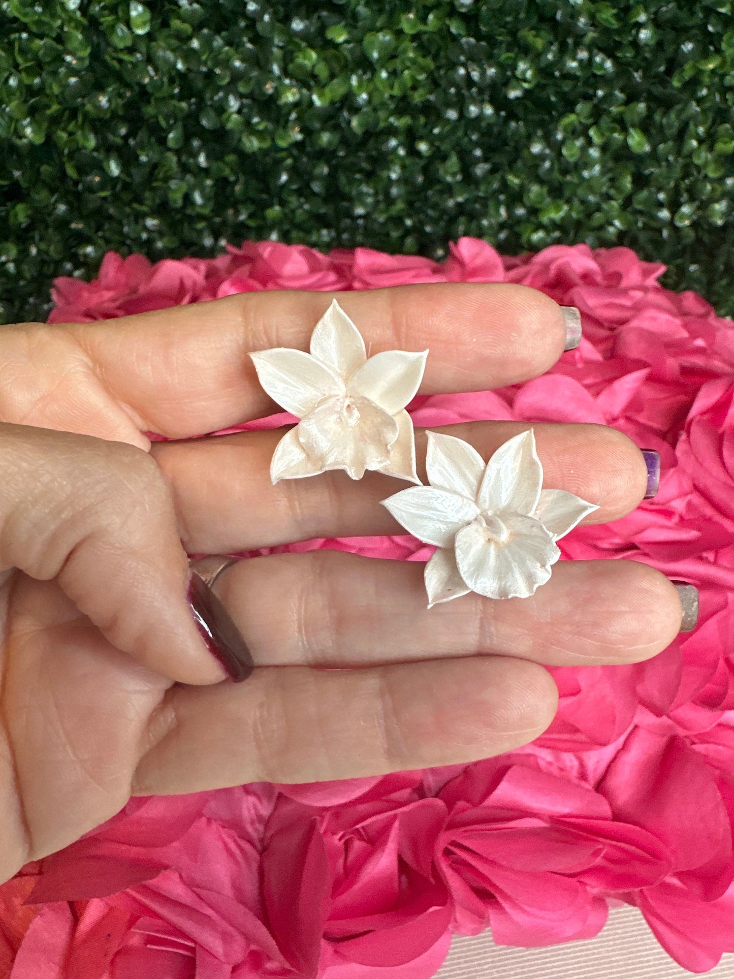 White Cattleya Orchid Studs • Unique Handmade Floral Jewelry • Bridesmaid Gift• Flower Earrings