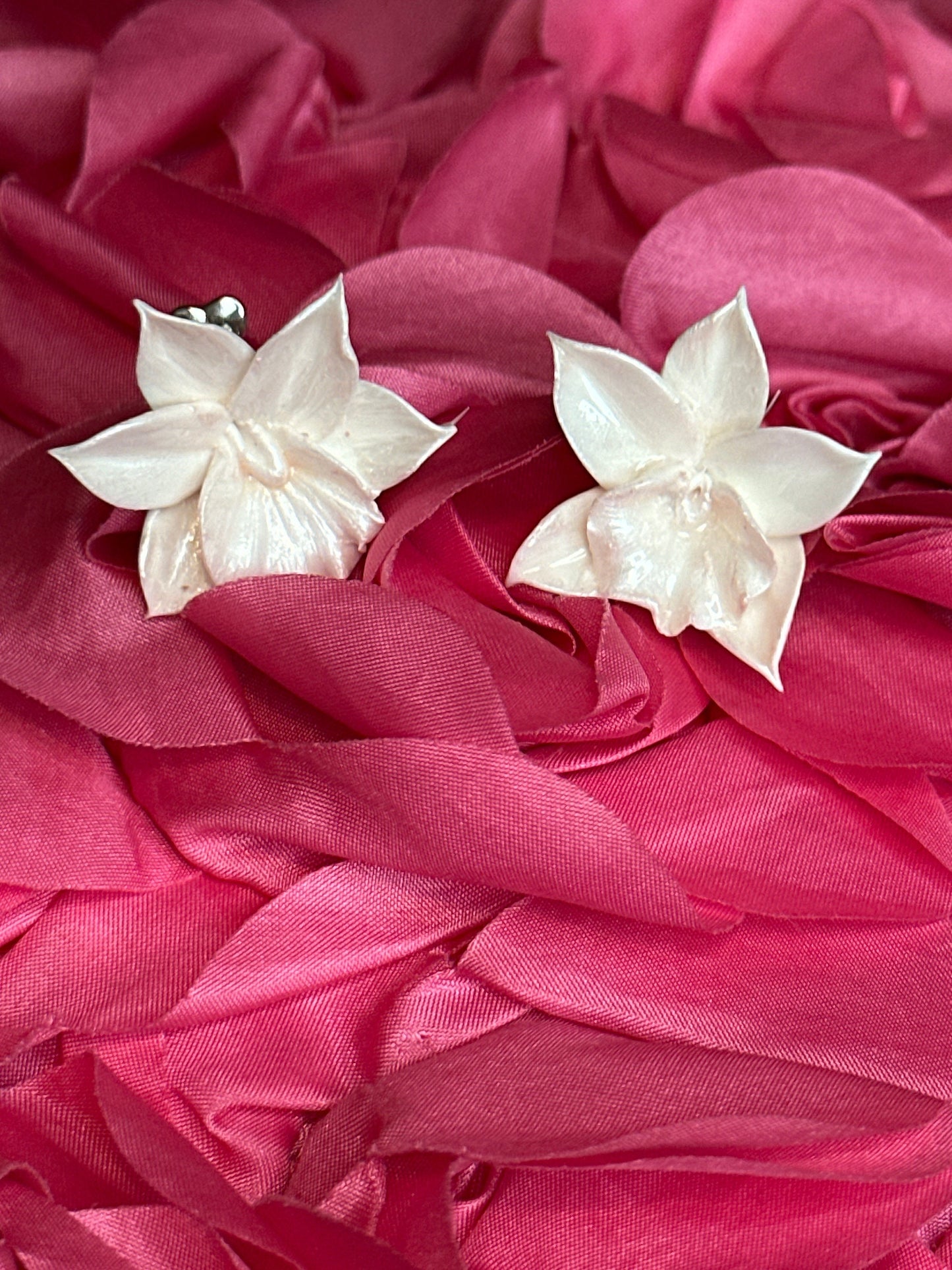 White Cattleya Orchid Studs • Unique Handmade Floral Jewelry • Bridesmaid Gift• Flower Earrings