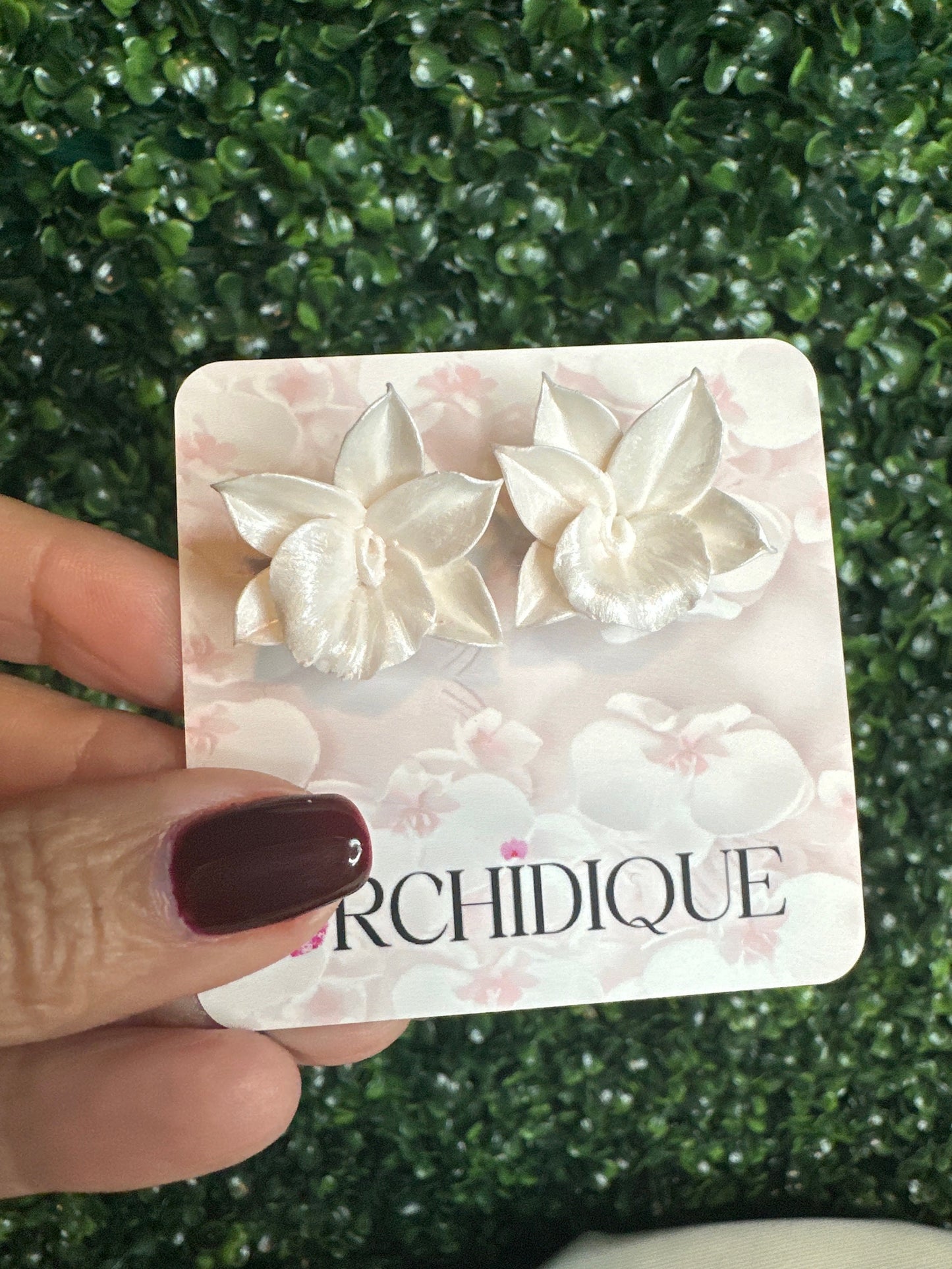 White Cattleya Orchid Studs • Unique Handmade Floral Jewelry • Bridesmaid Gift• Flower Earrings