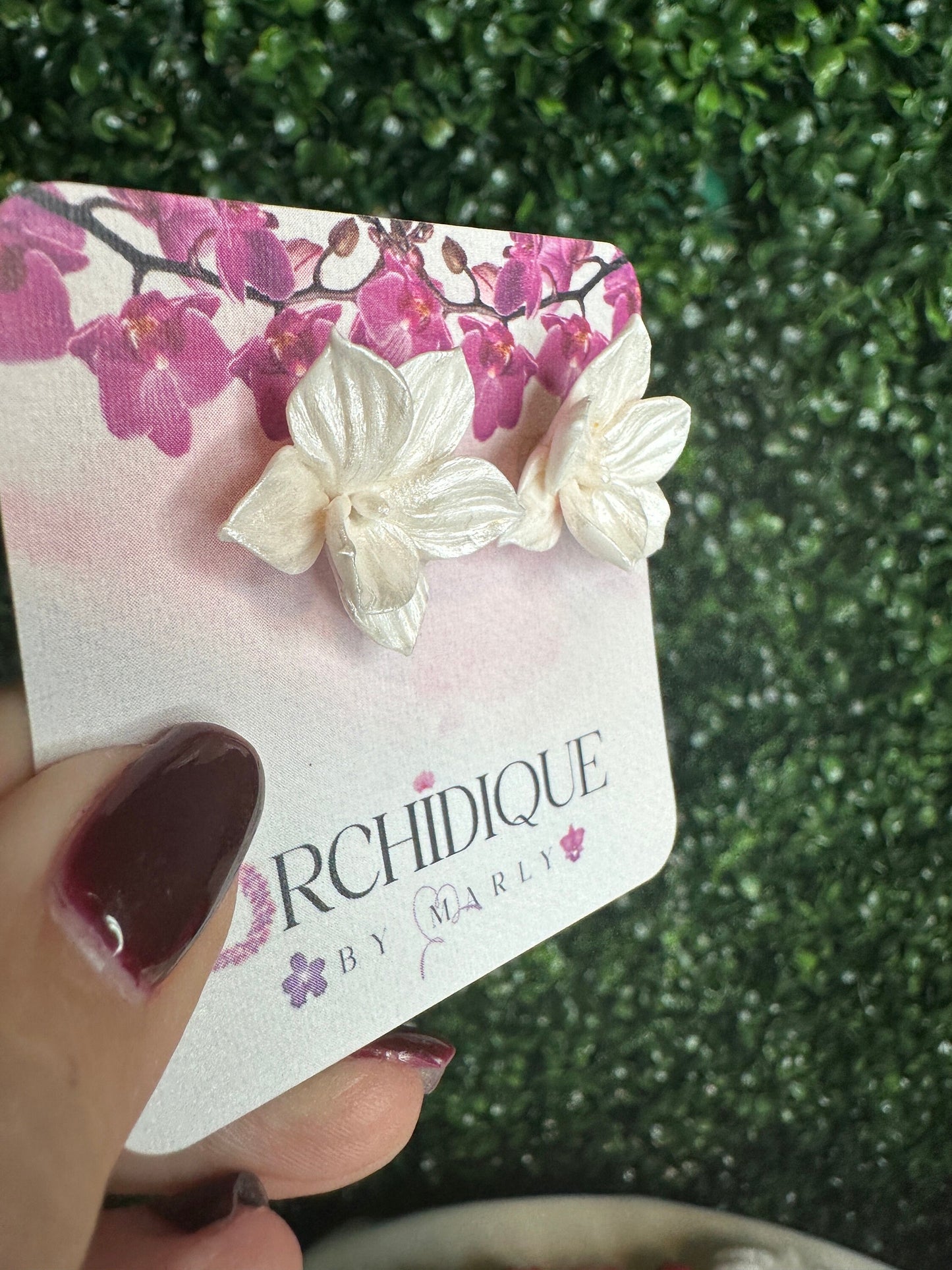 White Pearl Cattleya Orchid Studs • Unique Handmade Floral Earrings • Bridesmaid Gift• Flower Earrings