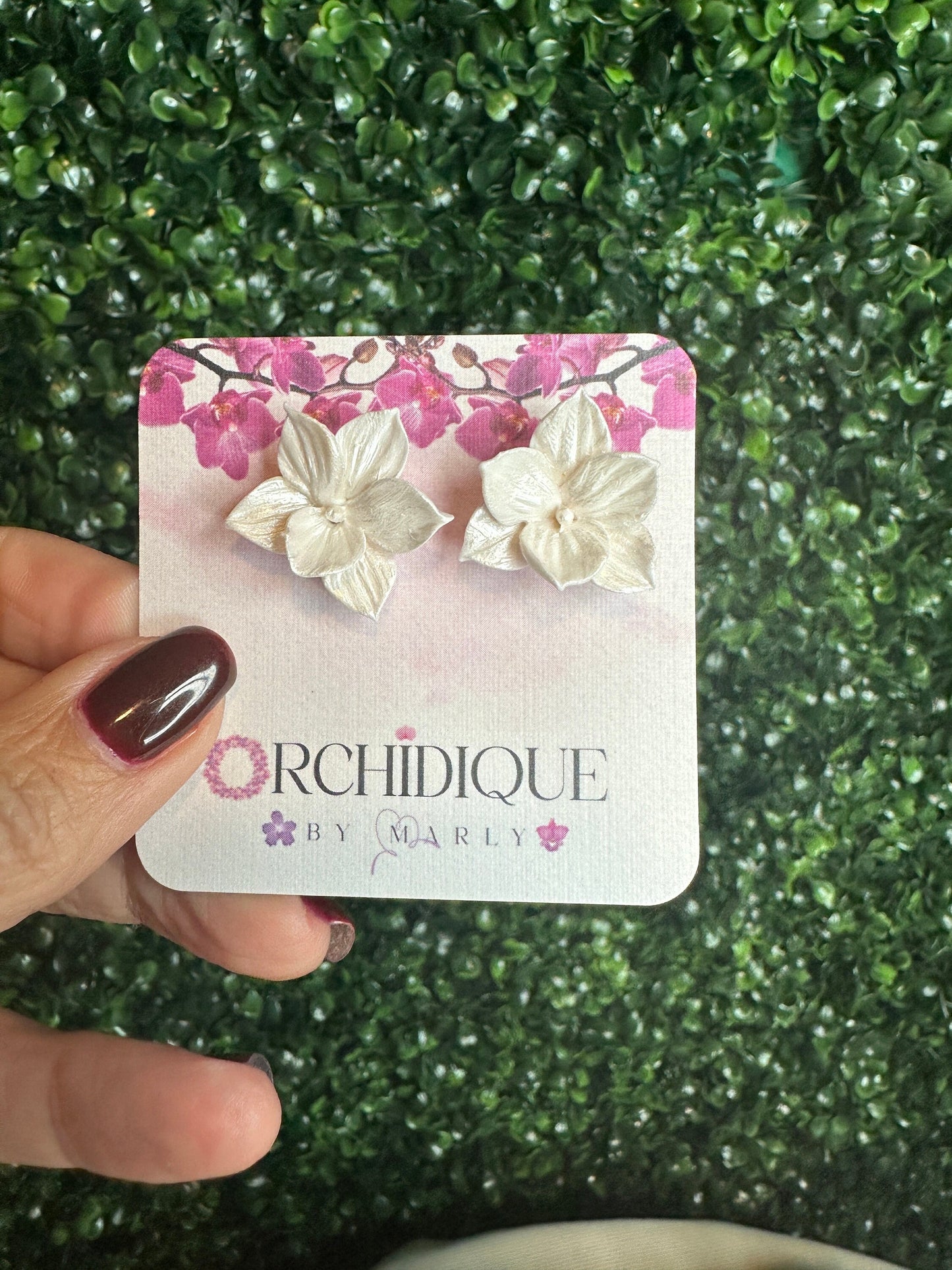 White Pearl Cattleya Orchid Studs • Unique Handmade Floral Earrings • Bridesmaid Gift• Flower Earrings