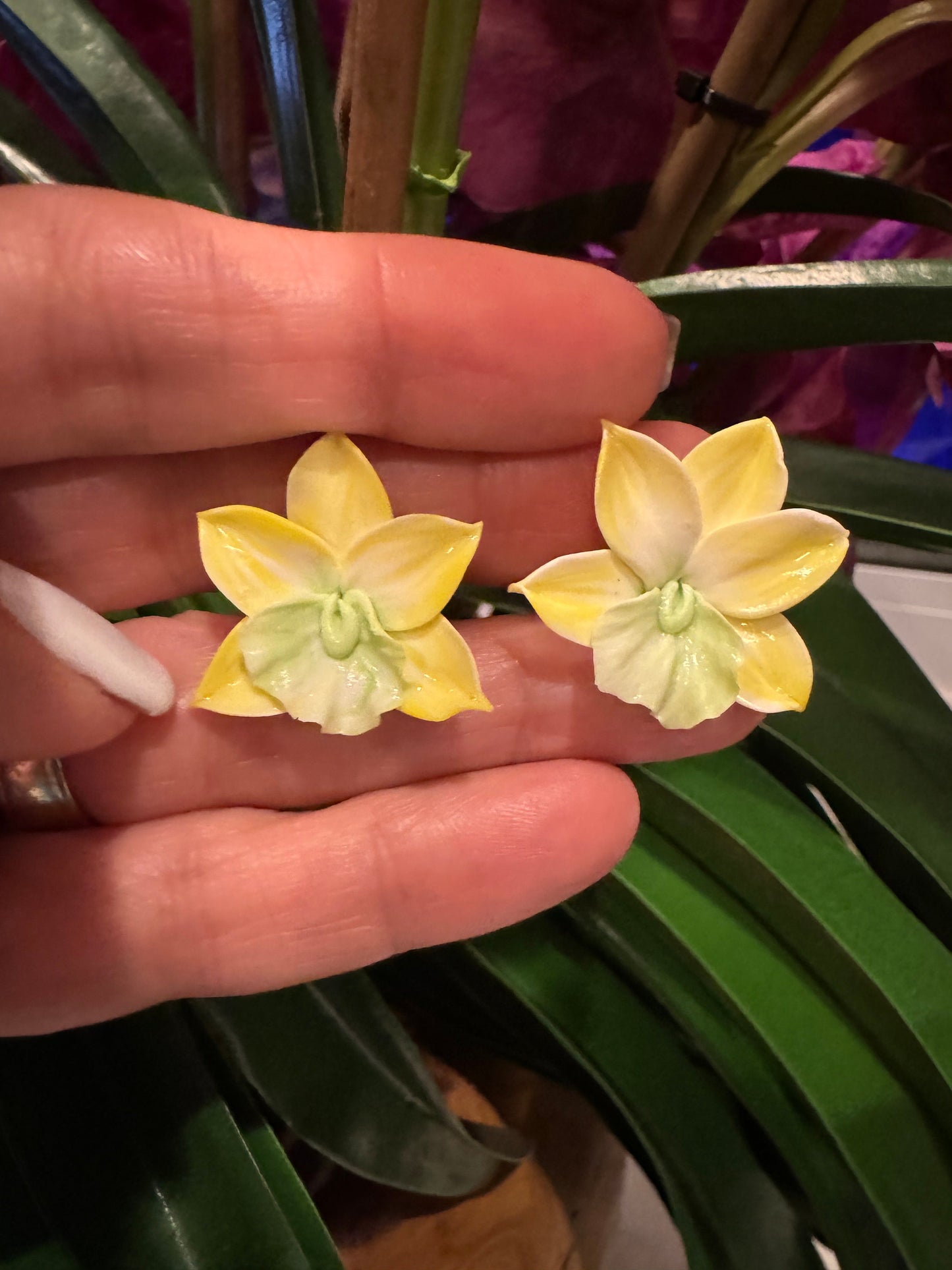Orchid Oasis: Yellow Flower Stud Earrings • Cattleya Orchid Studs • Unique Handmade Floral Jewelry • Bridesmaid Gift• Flower Earrings - Orchidique