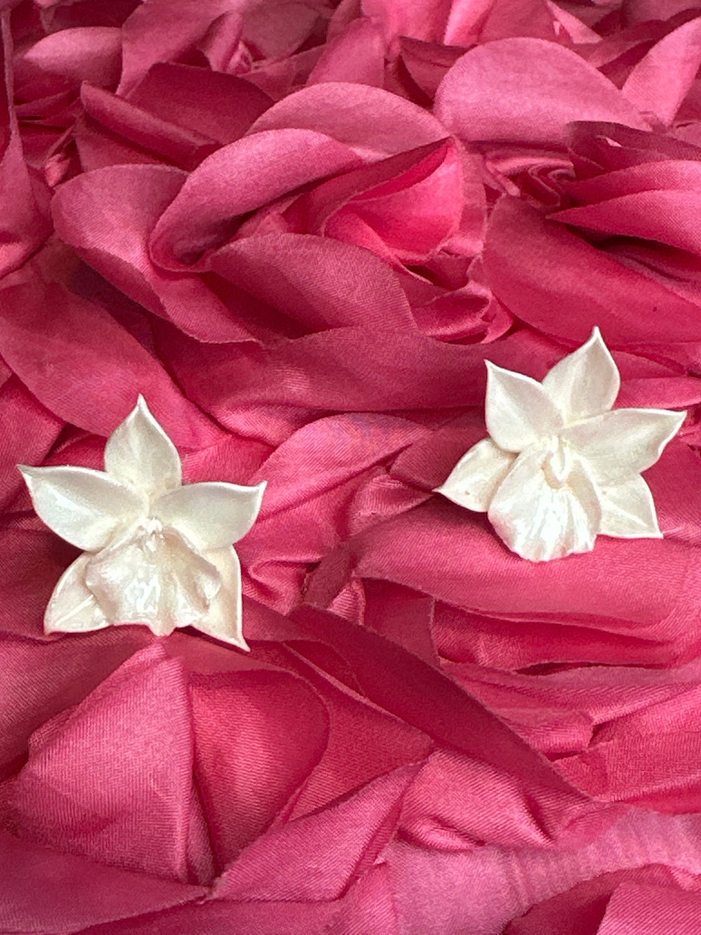 White Cattleya Orchid Studs • Unique Handmade Floral Jewelry • Bridesmaid Gift• Flower Earrings