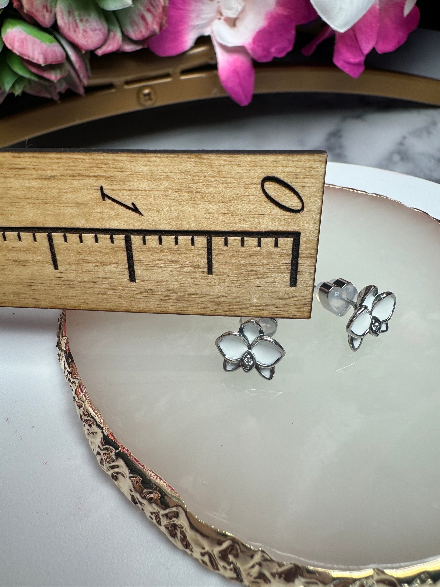 White Phalaenopsis Orchid Earrings β’ 925 Sterling Silver Flower Studs β’ Dainty Minimalist Jewelry β’ Gift for Her