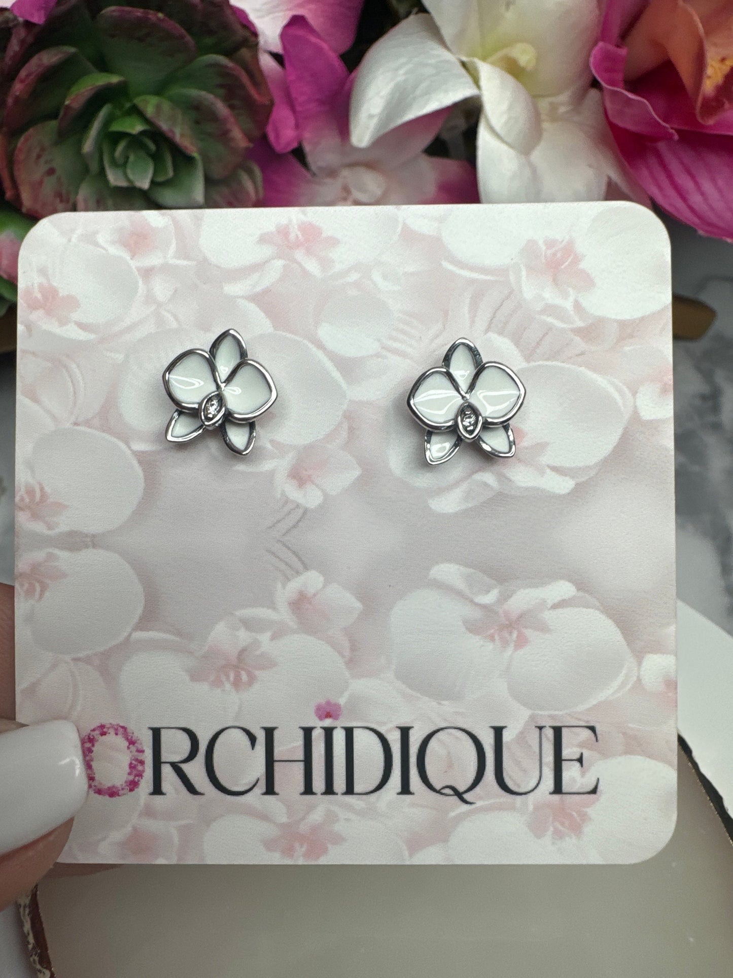 White Phalaenopsis Orchid Earrings β’ 925 Sterling Silver Flower Studs β’ Dainty Minimalist Jewelry β’ Gift for Her