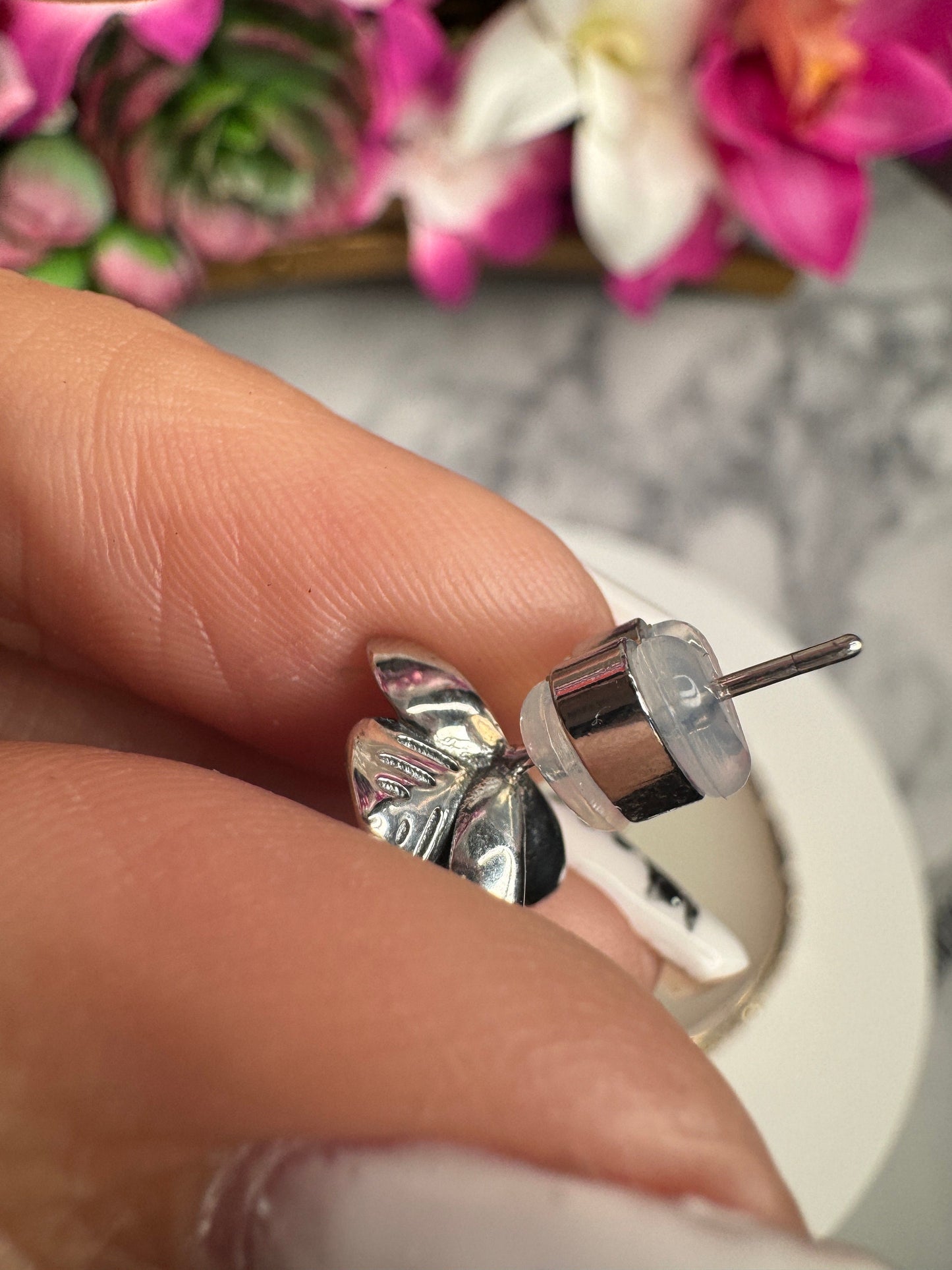 White Phalaenopsis Orchid Earrings β’ 925 Sterling Silver Flower Studs β’ Dainty Minimalist Jewelry β’ Gift for Her