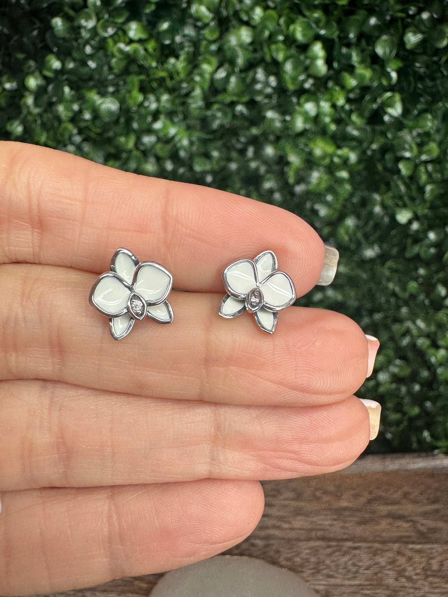 White Phalaenopsis Orchid Earrings β’ 925 Sterling Silver Flower Studs β’ Dainty Minimalist Jewelry β’ Gift for Her
