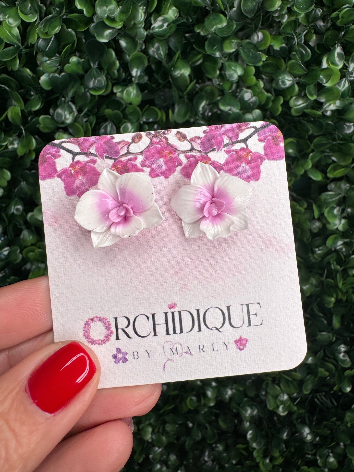 Whimsical: White and Pink Phalaenopsis Orchid Earrings • Handmade Floral Jewelry • Bridesmaid Gift• Flower Earrings