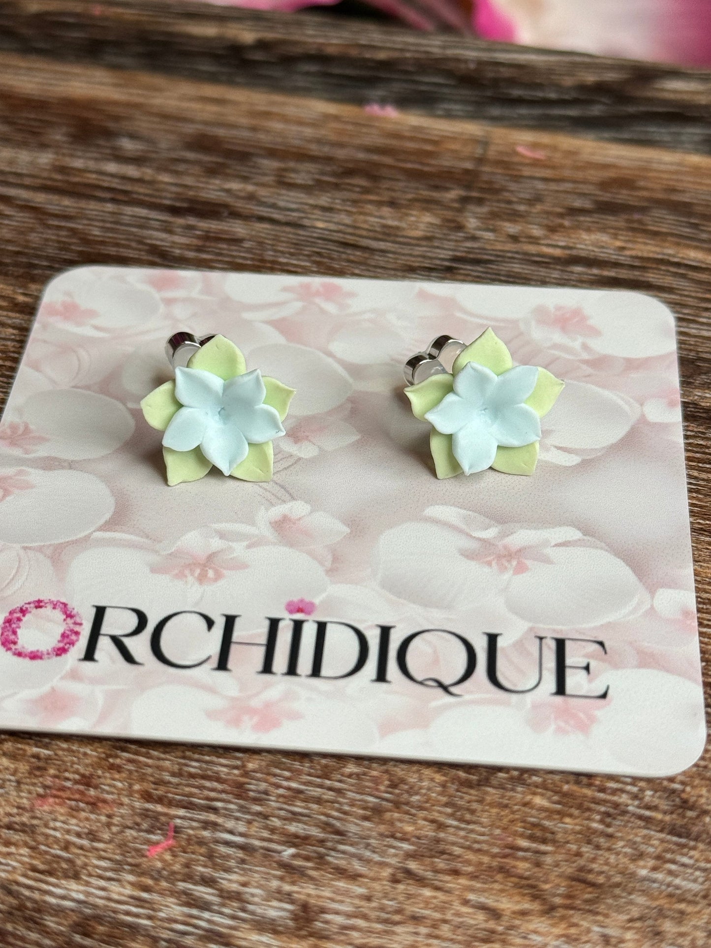 Mint Hoya Flower Stud Earrings. Hoya Plant Jewelry. Wax Plant. Polymer Clay. Cute gift earrings for Gardener - Orchidique