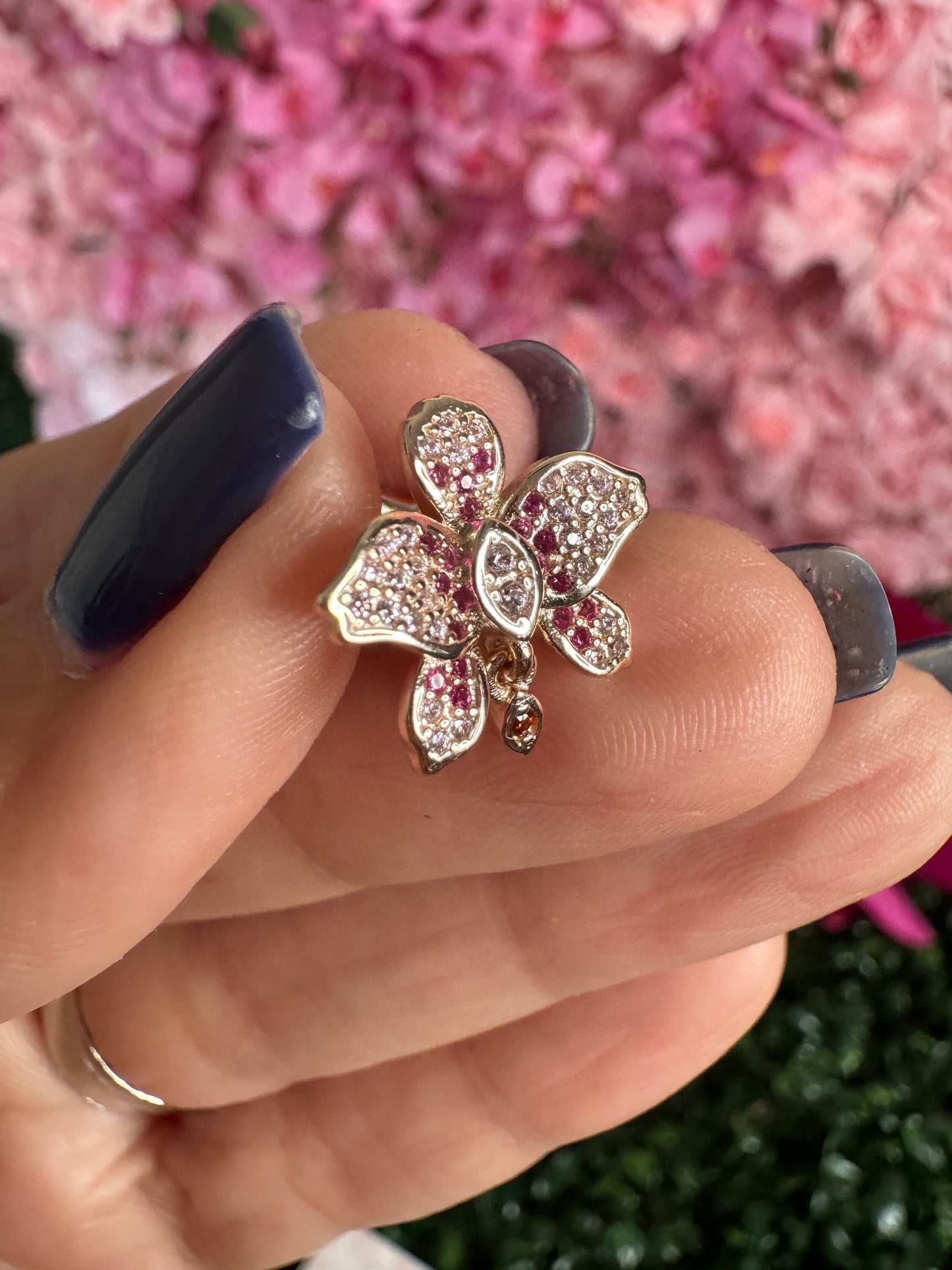 Rose Gold Zircon Saphire Cattleya Orchid Earrings • September Birthstone Jewelry • Flower Earrings • Floral Jewelry Gift for her