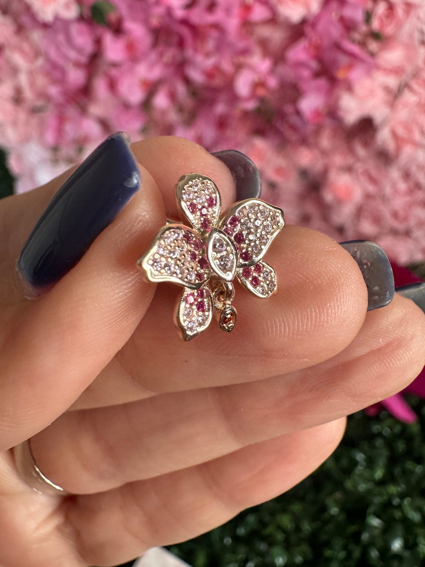 Rose Gold Zircon Saphire Cattleya Orchid Earrings • September Birthstone Jewelry • Flower Earrings • Floral Jewelry Gift for her