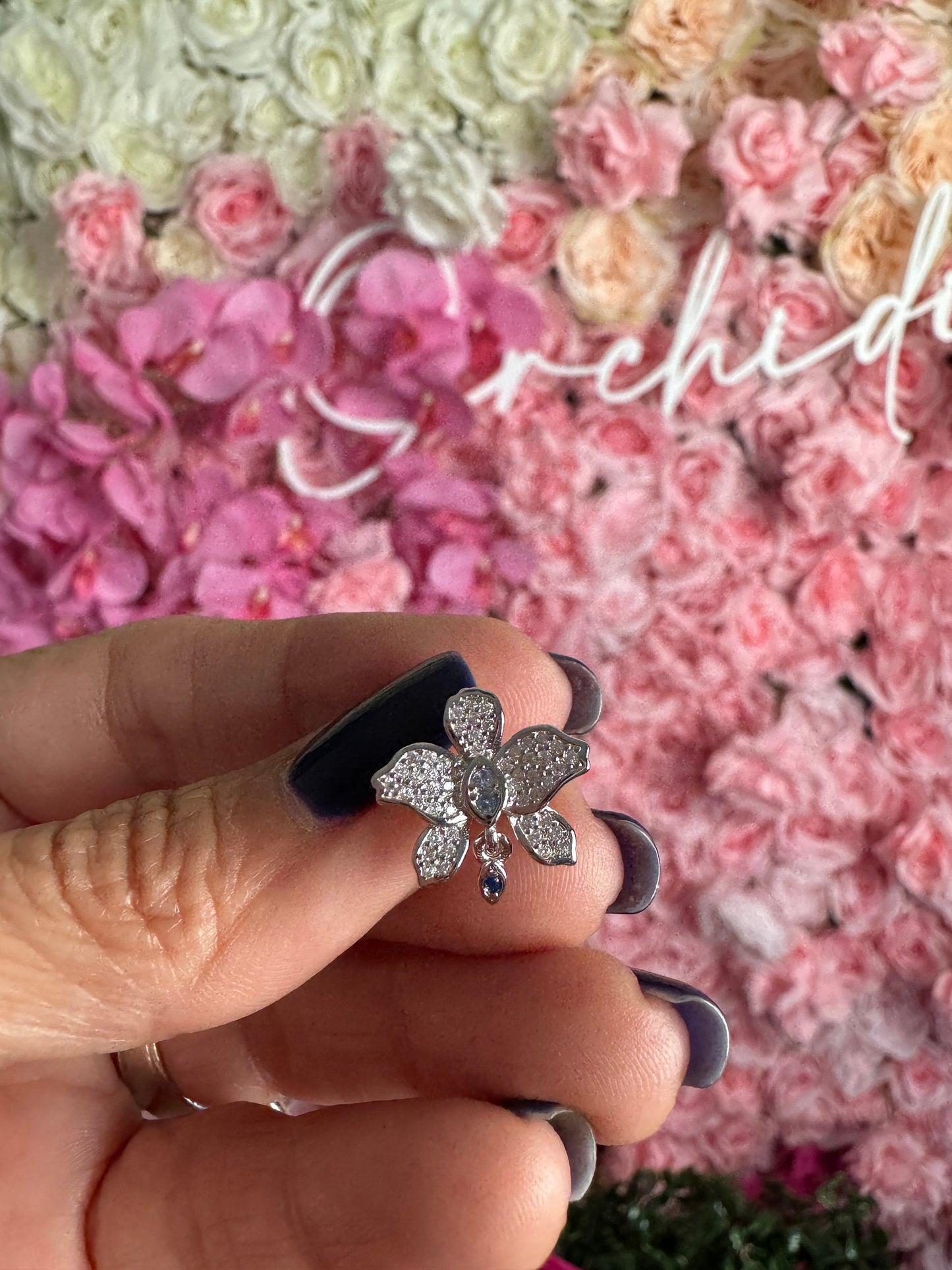Queens: White Gold Orchid Earrinngs • Cattleya Flower Orchid Earrings • Cubic Zircon Studs • Floral Jewelry Gift for her