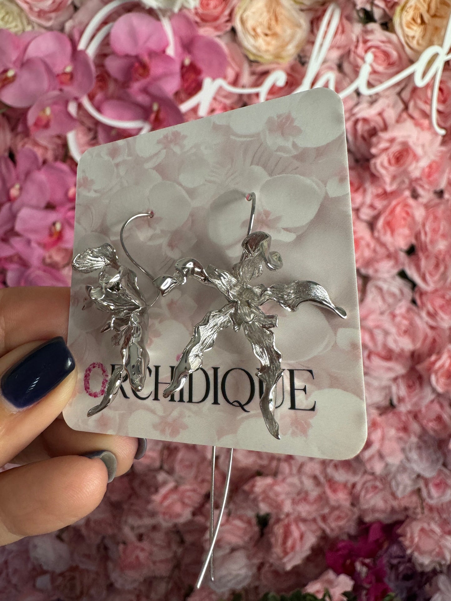 Meticulous: Schomburgkia Silver Orchid Flower Dangle Earrings • Flower Earrings • Sterling Silver Flower Jewelry